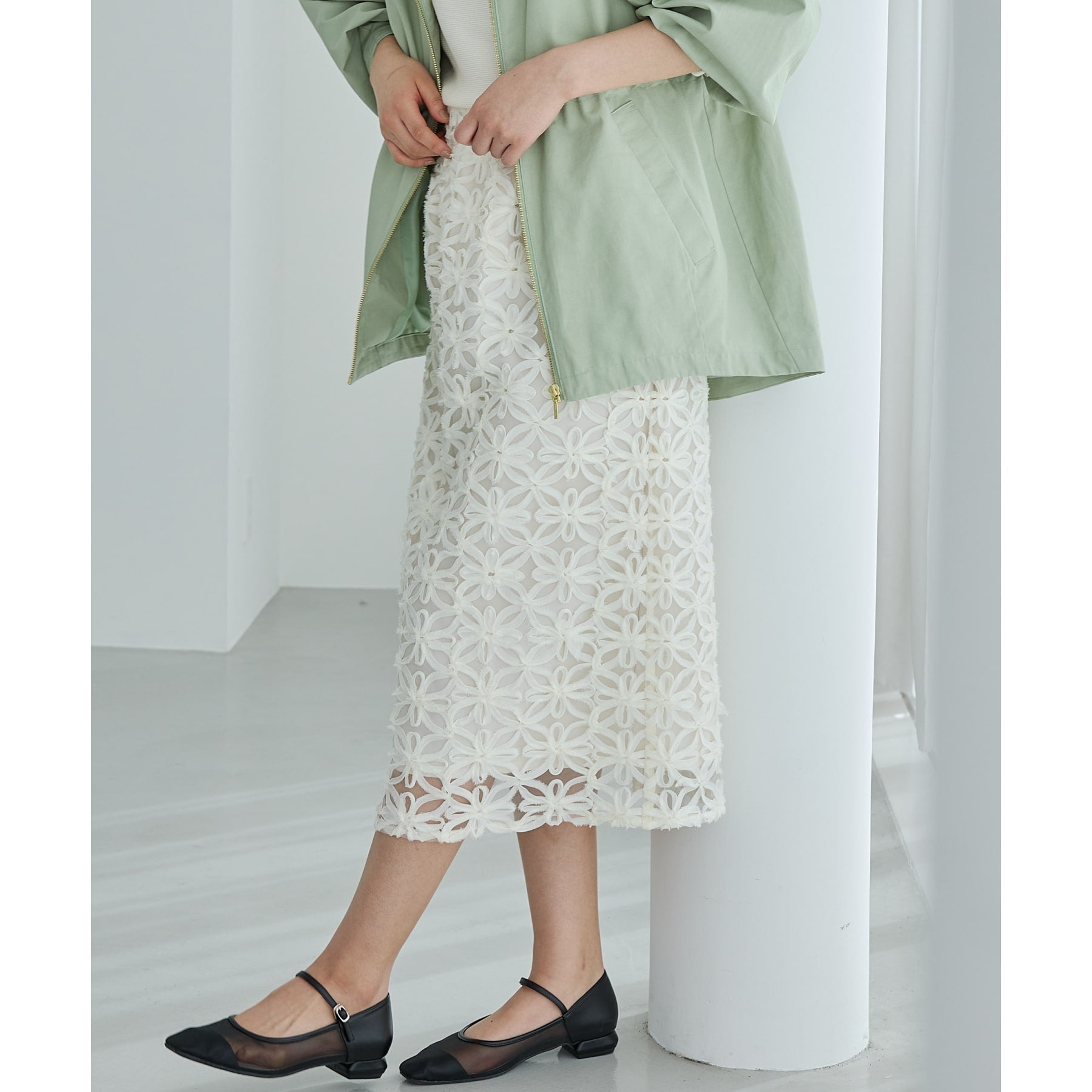 ザ ショップ ティーケー  (ウィメン) THE SHOP TK(Women) 【ONOFF活躍／セレモニー】刺繍レーススカート／洗える （アイボリー(004)） アイボリー(004)