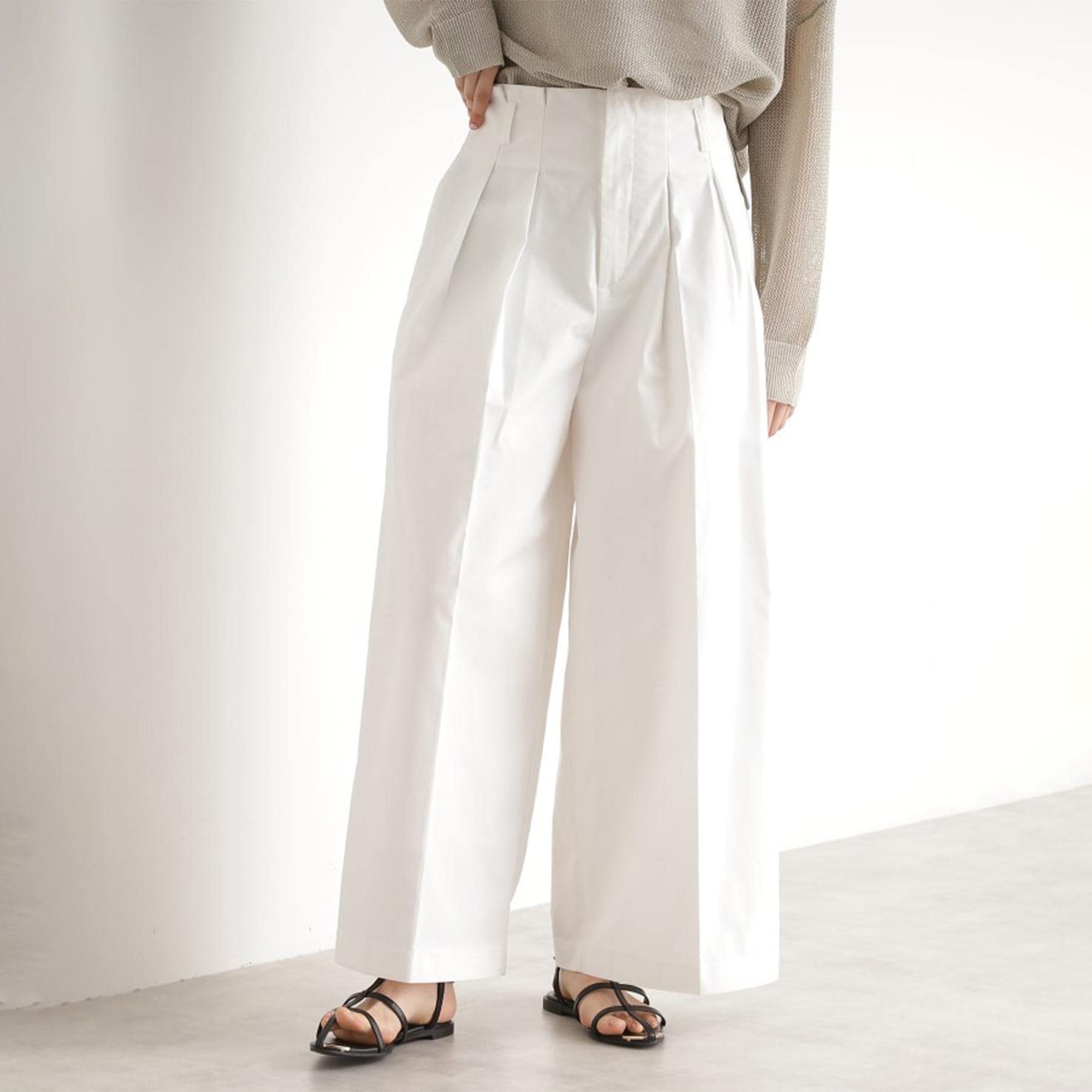 ザ ショップ ティーケー  (ウィメン) THE SHOP TK(Women) コットンナイロン2タックワイドパンツ （オフホワイト(003)） オフホワイト(003)