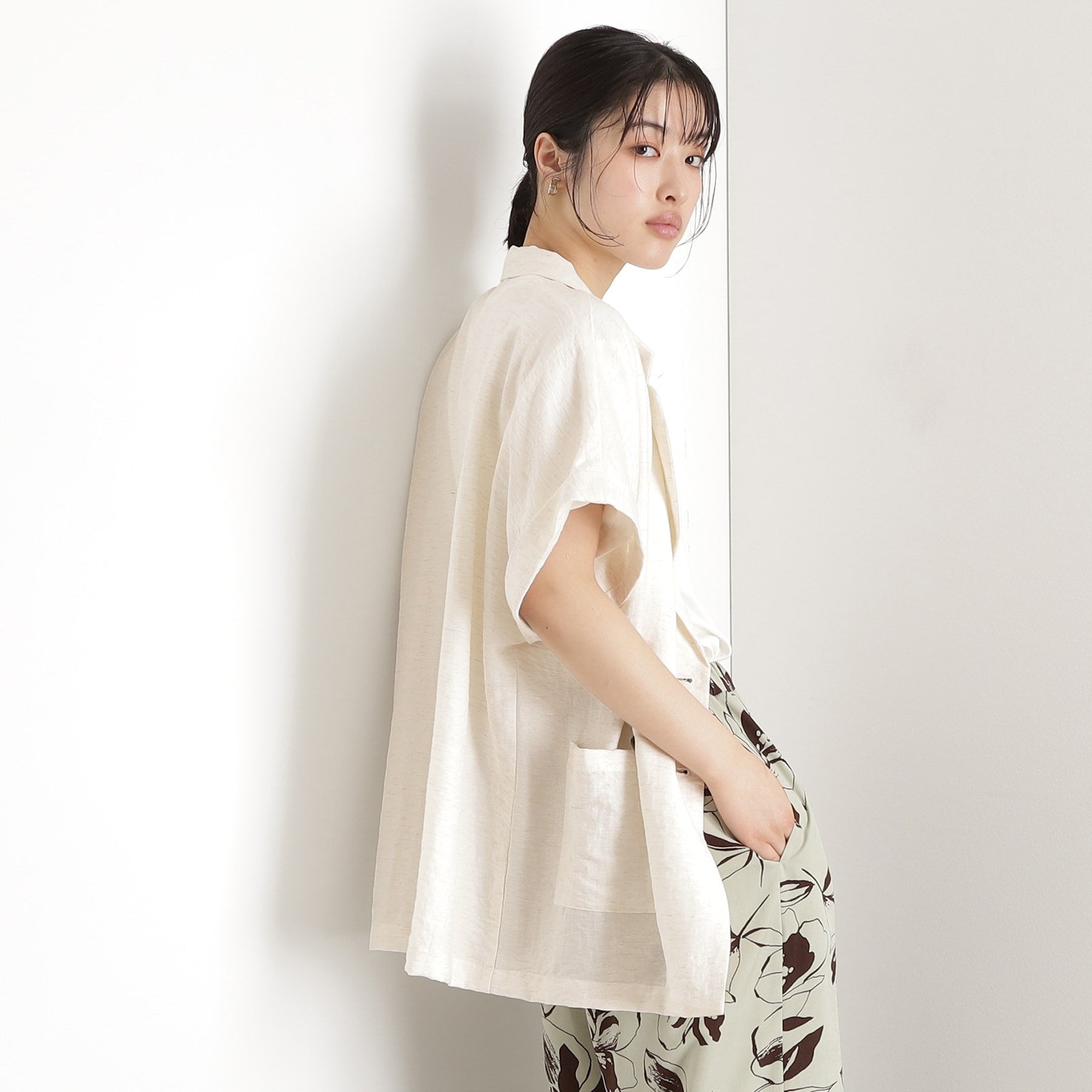 ザ ショップ ティーケー  (ウィメン) THE SHOP TK(Women) リネン混半袖テーラージャケット【洗える/セットアップ可】 （ブラック(019)） ブラック(019)