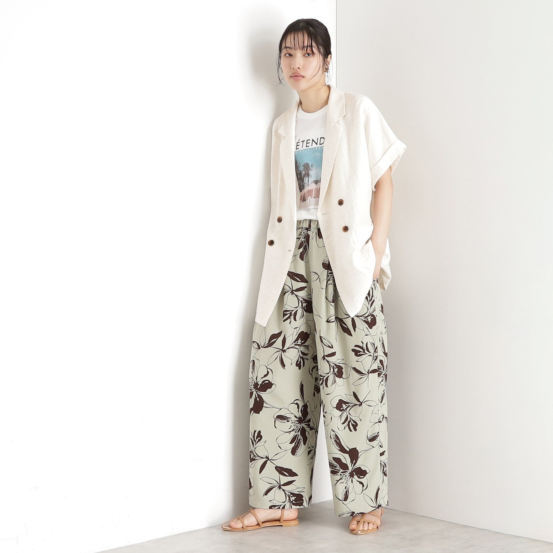 ザ ショップ ティーケー  (ウィメン) THE SHOP TK(Women) リネン混半袖テーラージャケット【洗える/セットアップ可】 （ブラック(019)） ブラック(019)