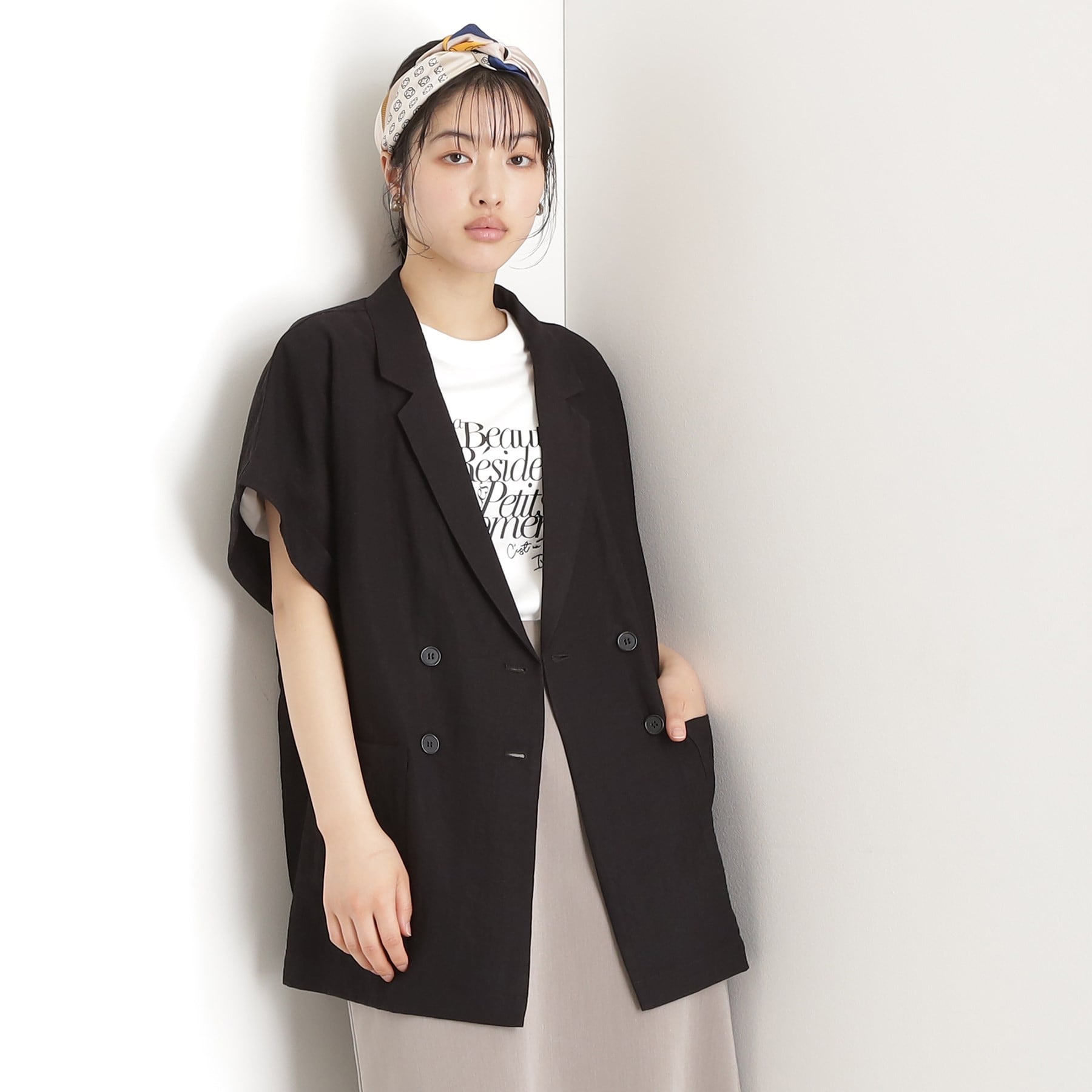 ザ ショップ ティーケー  (ウィメン) THE SHOP TK(Women) リネン混半袖テーラージャケット【洗える/セットアップ可】 （ブラック(019)） ブラック(019)