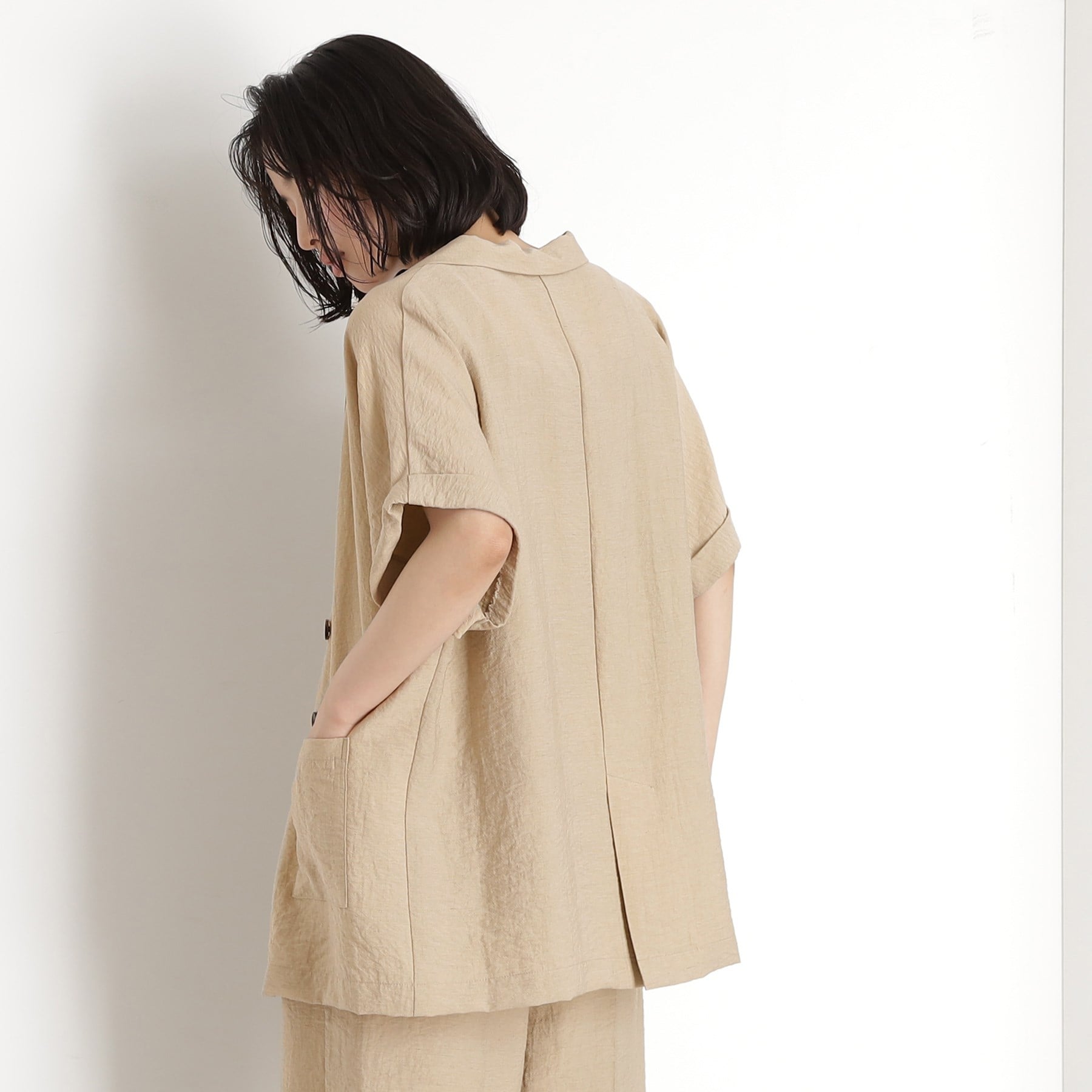 ザ ショップ ティーケー  (ウィメン) THE SHOP TK(Women) リネン混半袖テーラージャケット【洗える/セットアップ可】 （ブラック(019)） ブラック(019)