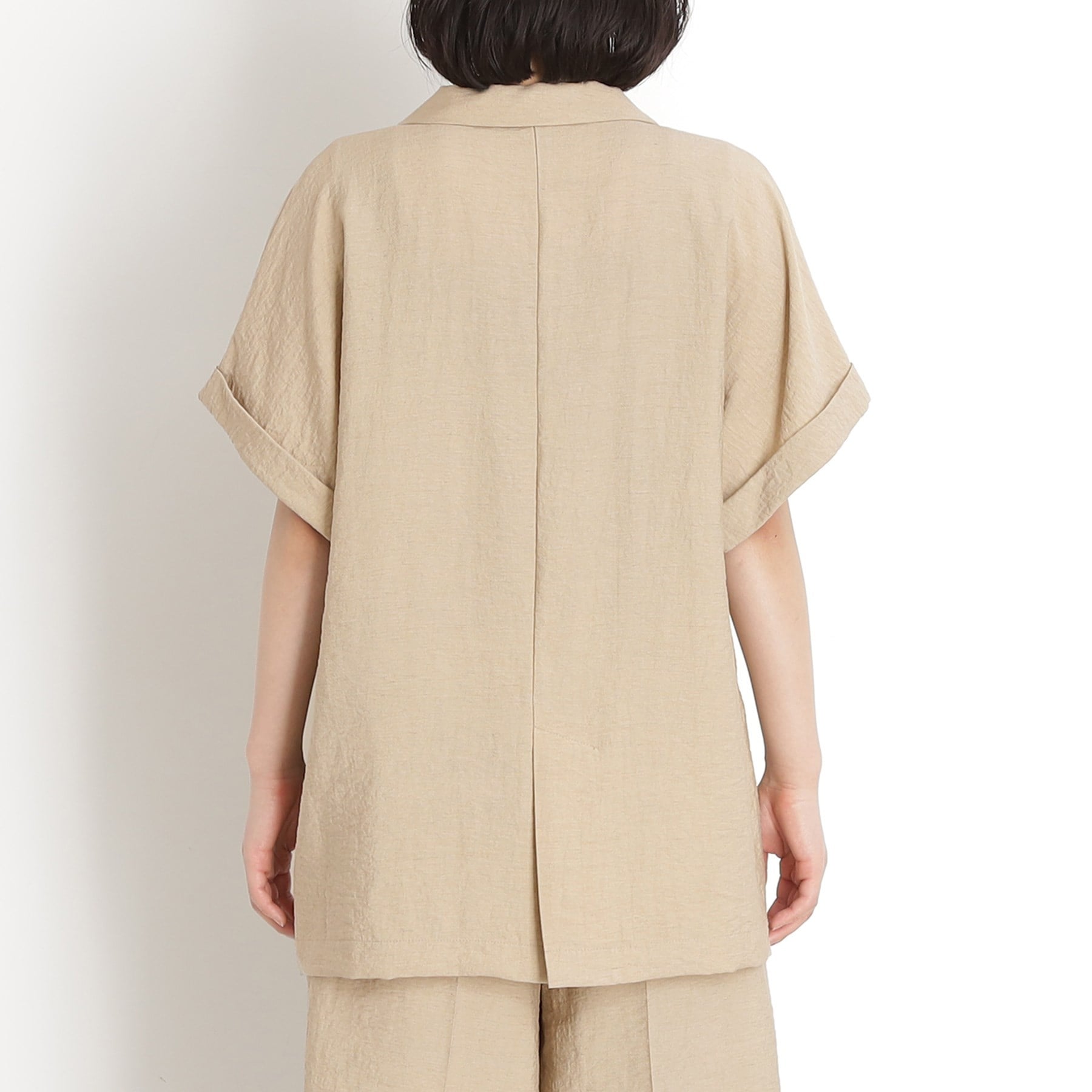 ザ ショップ ティーケー  (ウィメン) THE SHOP TK(Women) リネン混半袖テーラージャケット【洗える/セットアップ可】 （ブラック(019)） ブラック(019)