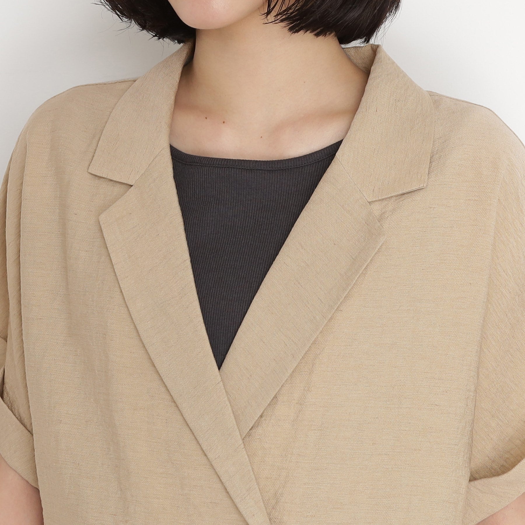 ザ ショップ ティーケー  (ウィメン) THE SHOP TK(Women) リネン混半袖テーラージャケット【洗える/セットアップ可】 （ブラック(019)） ブラック(019)