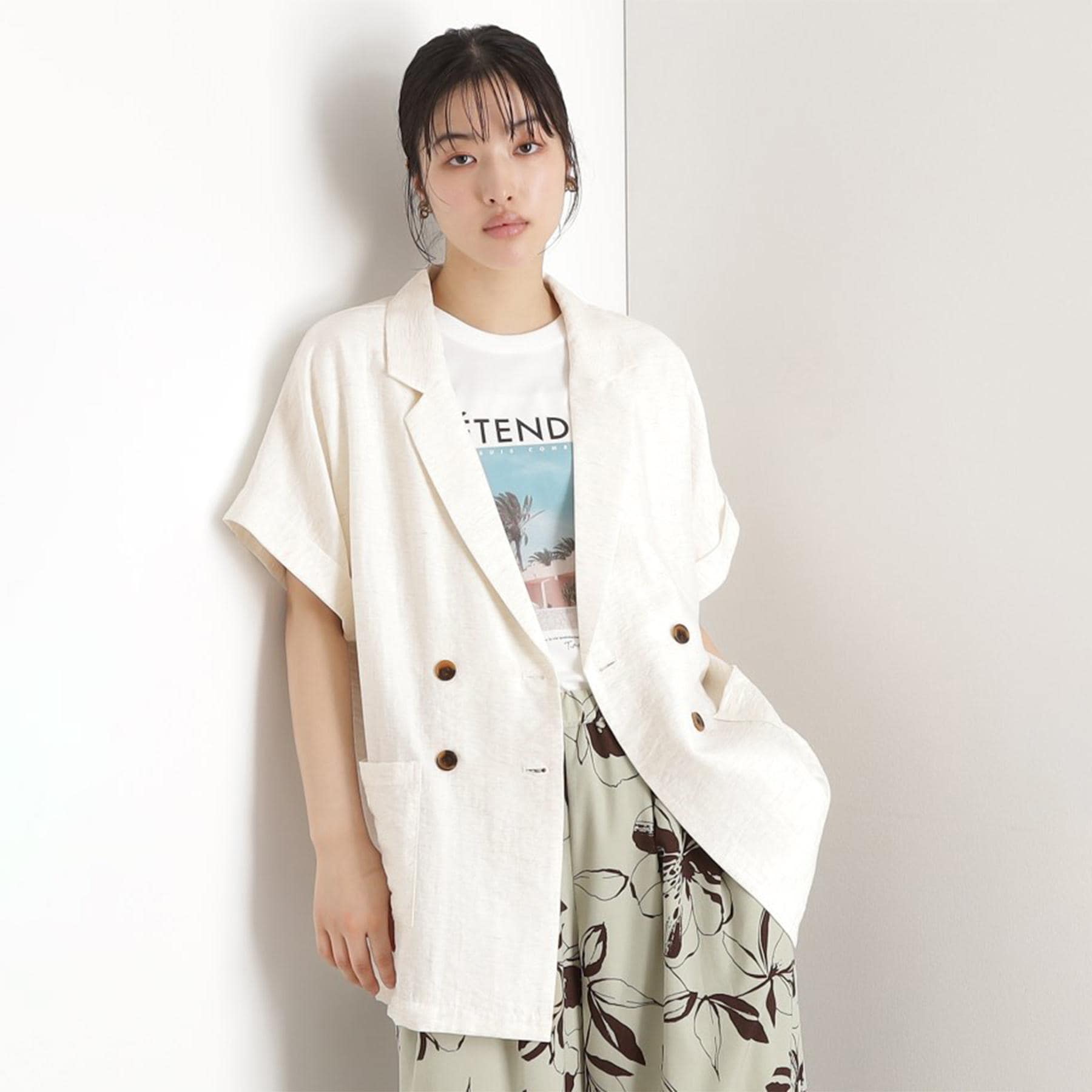 ザ ショップ ティーケー  (ウィメン) THE SHOP TK(Women) リネン混半袖テーラージャケット【洗える/セットアップ可】 （ブラック(019)） ブラック(019)