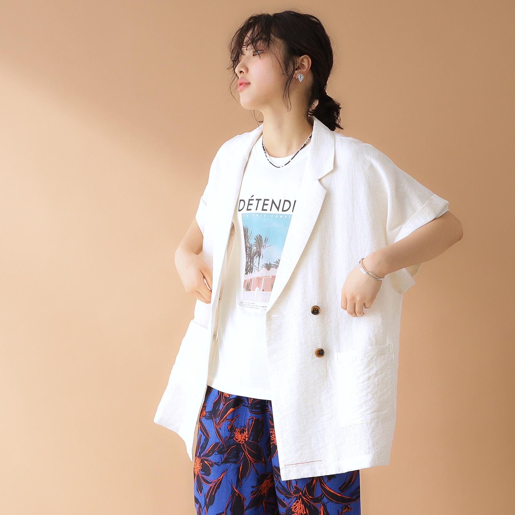 ザ ショップ ティーケー  (ウィメン) THE SHOP TK(Women) リネン混半袖テーラージャケット【洗える/セットアップ可】 （ブラック(019)） ブラック(019)