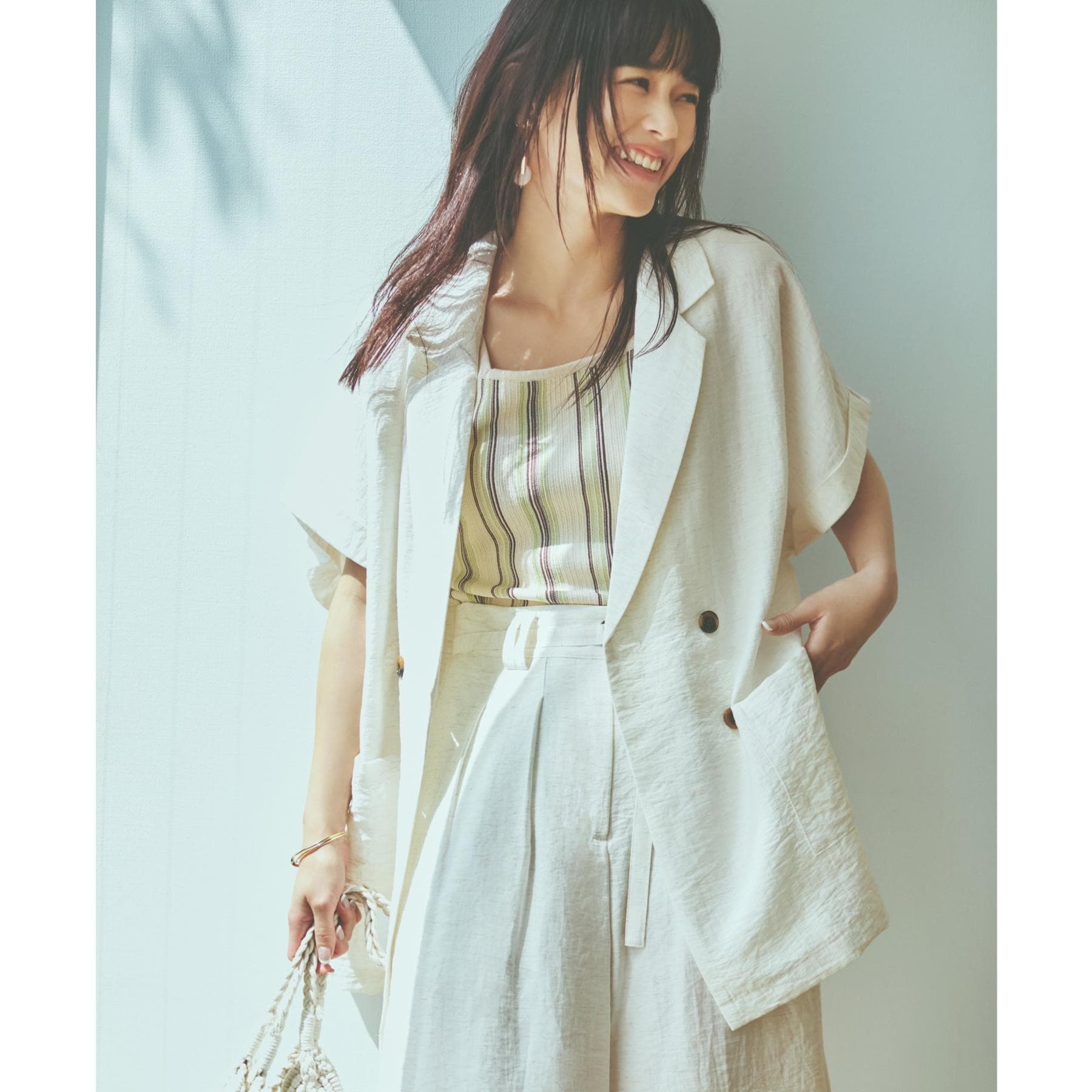 ザ ショップ ティーケー  (ウィメン) THE SHOP TK(Women) リネン混半袖テーラージャケット【洗える/セットアップ可】 （オフホワイト(003)） オフホワイト(003)