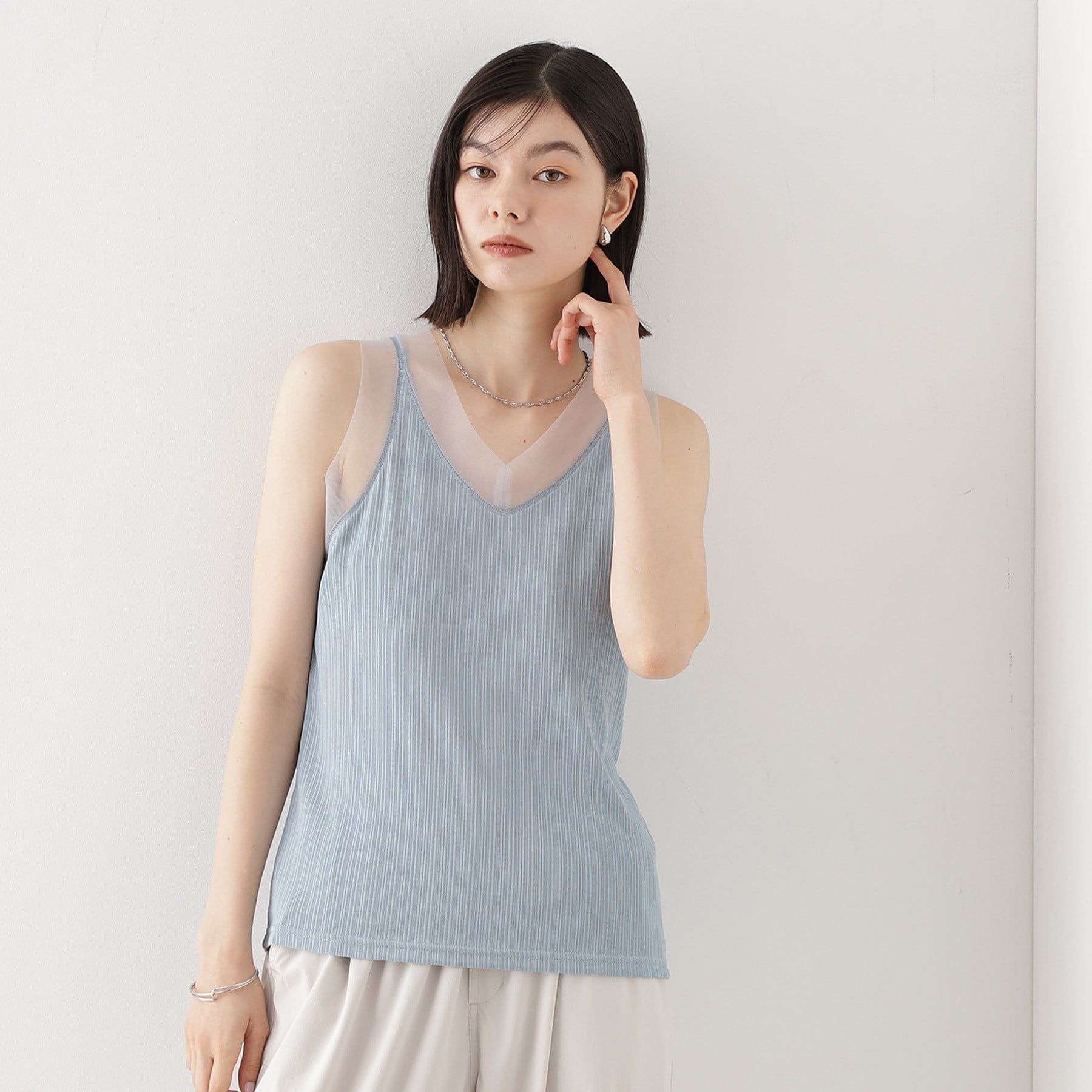 ザ ショップ ティーケー  (ウィメン) THE SHOP TK(Women) ランダムリブシアータンク （サックスブルー(090)） サックスブルー(090)
