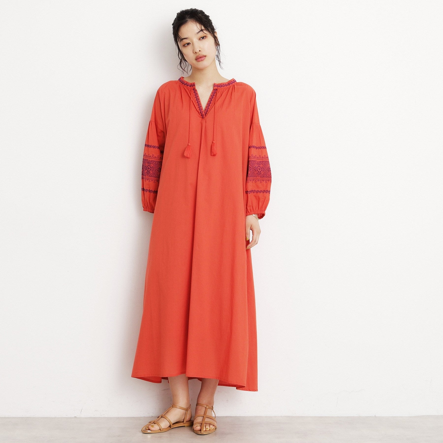 ザ ショップ ティーケー  (ウィメン) THE SHOP TK(Women) 刺繍ワンピース （オレンジ(067)） オレンジ(067)