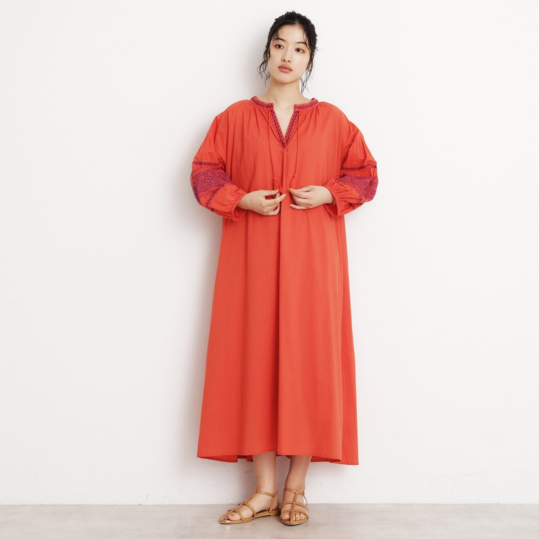 ザ ショップ ティーケー  (ウィメン) THE SHOP TK(Women) 刺繍ワンピース （オレンジ(067)） オレンジ(067)