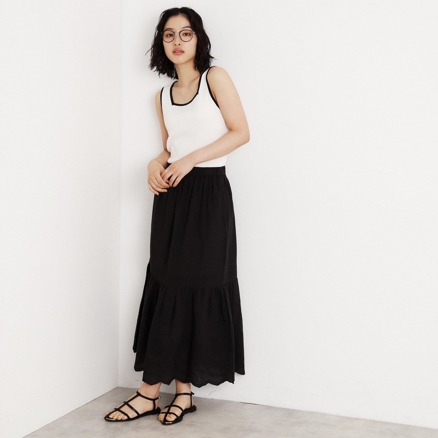 ザ ショップ ティーケー  (ウィメン) THE SHOP TK(Women) スカラップ刺繍スカート （ブラック(019)） ブラック(019)