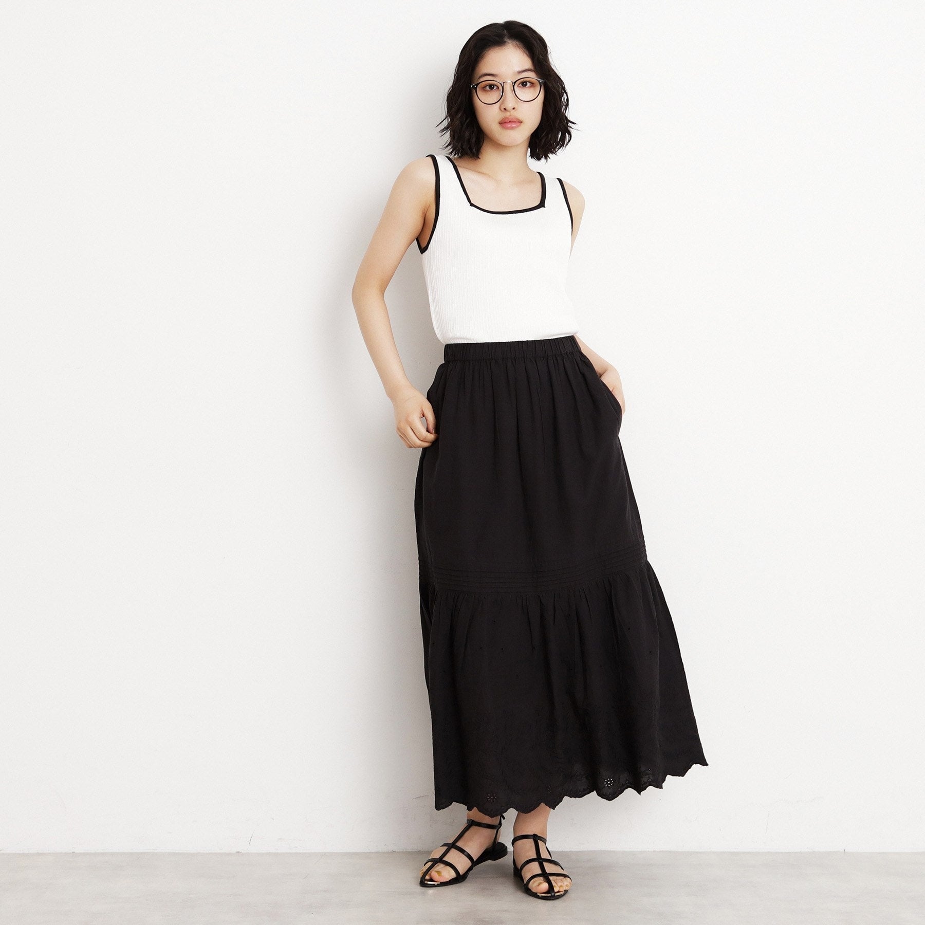 ザ ショップ ティーケー  (ウィメン) THE SHOP TK(Women) スカラップ刺繍スカート （ブラック(019)） ブラック(019)
