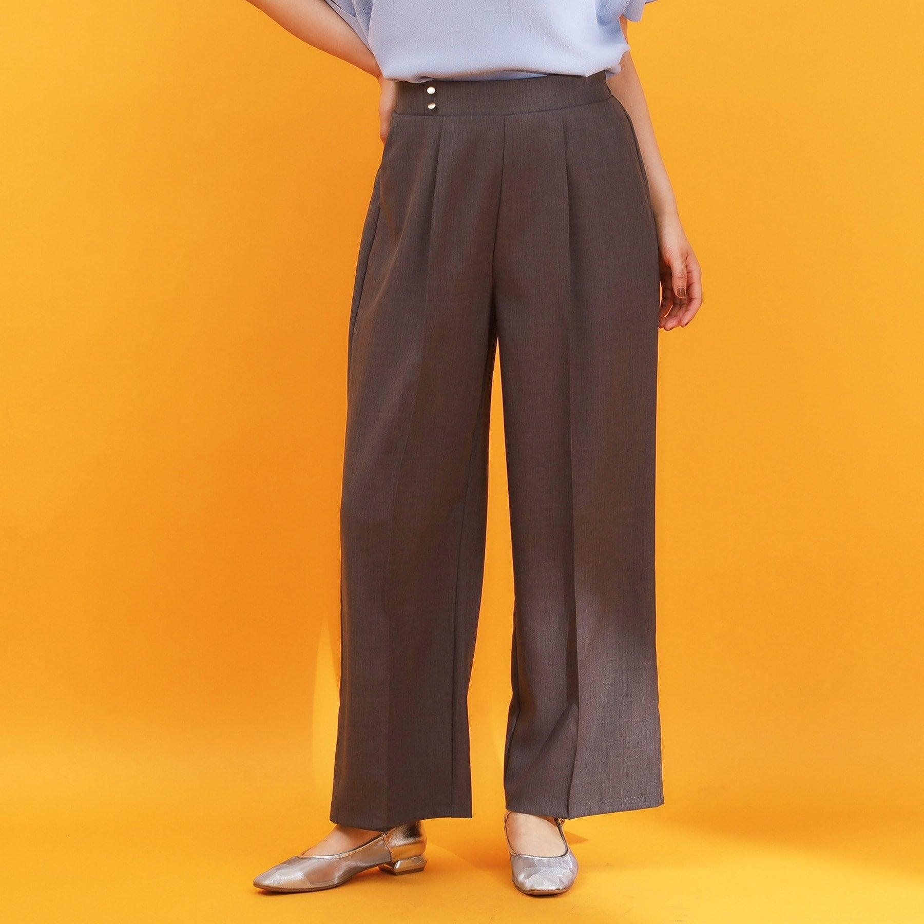 ザ ショップ ティーケー  (ウィメン) THE SHOP TK(Women) 麻調ピンタックワイドパンツ （ブラウン(044)） ブラウン(044)