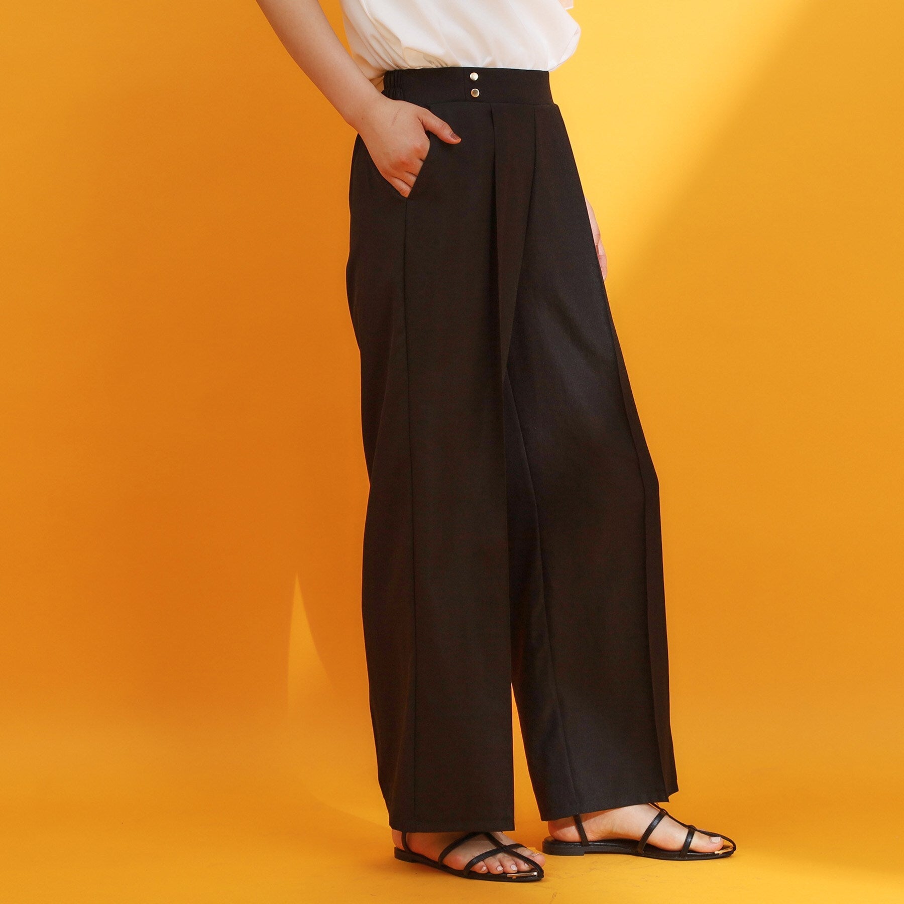 ザ ショップ ティーケー  (ウィメン) THE SHOP TK(Women) 麻調ピンタックワイドパンツ （ブラウン(044)） ブラウン(044)