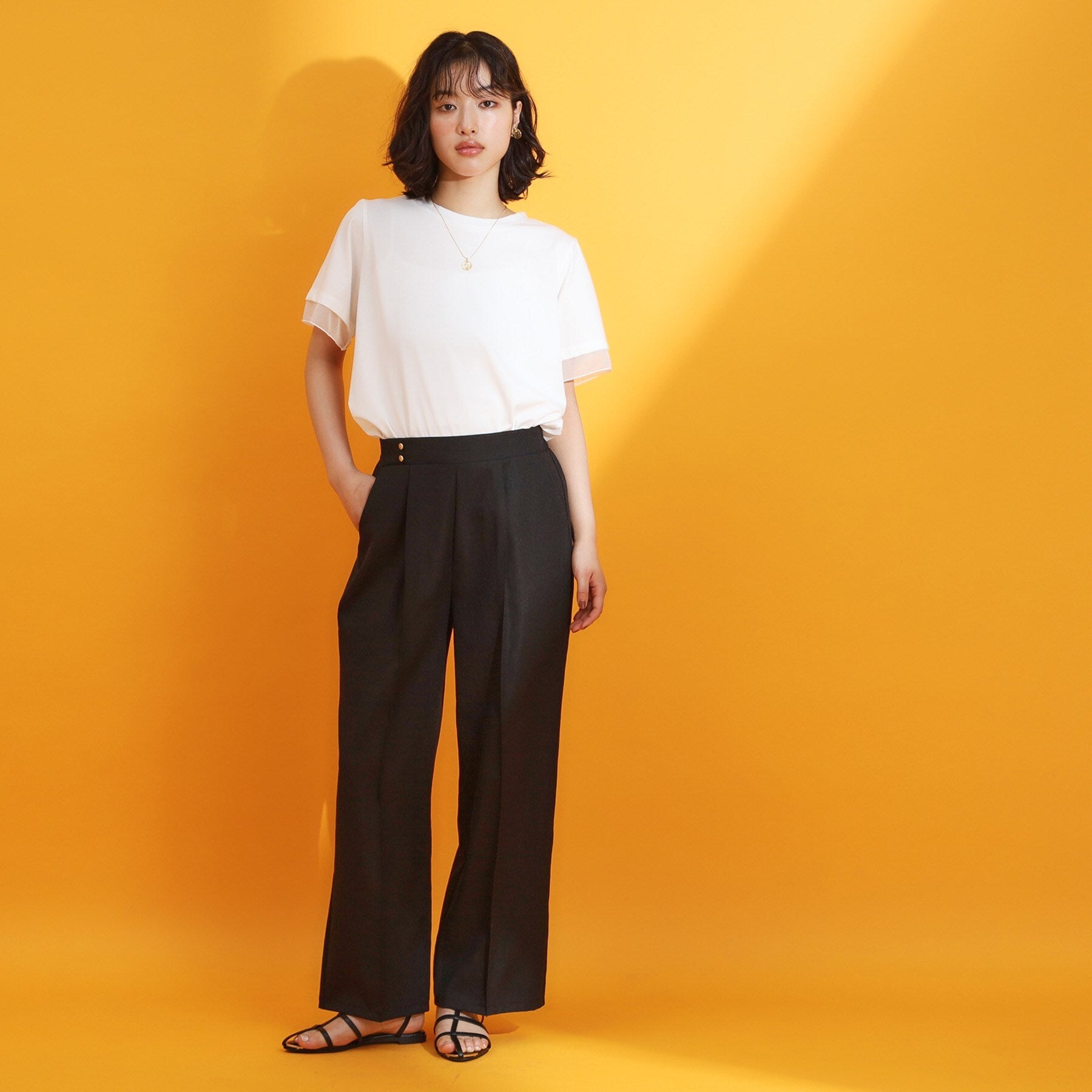 ザ ショップ ティーケー  (ウィメン) THE SHOP TK(Women) 麻調ピンタックワイドパンツ （ブラウン(044)） ブラウン(044)