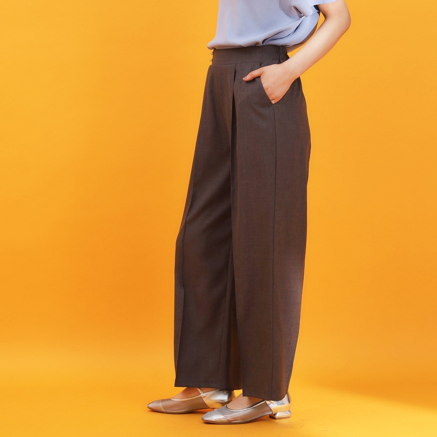 ザ ショップ ティーケー  (ウィメン) THE SHOP TK(Women) 麻調ピンタックワイドパンツ （ブラウン(044)） ブラウン(044)