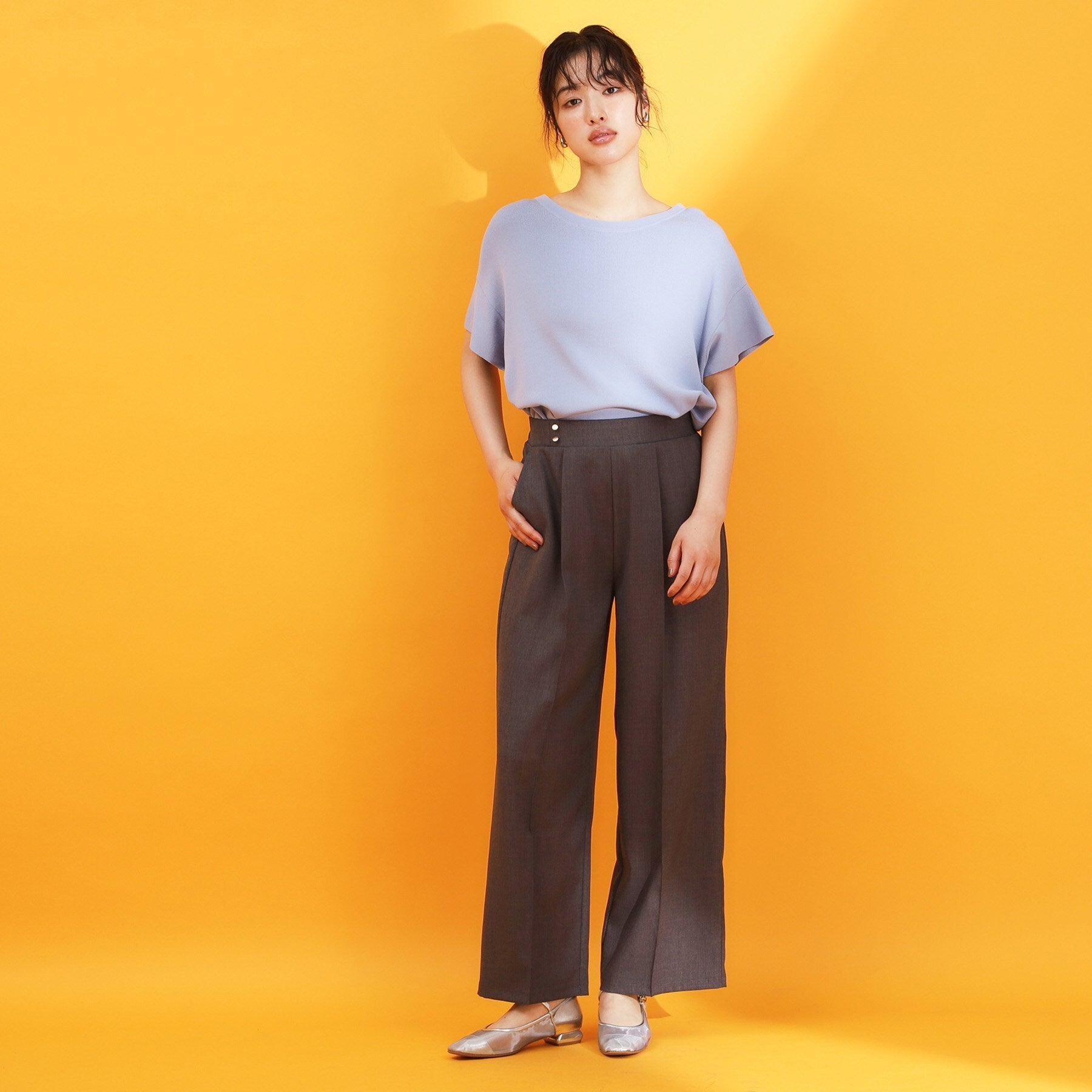 ザ ショップ ティーケー  (ウィメン) THE SHOP TK(Women) 麻調ピンタックワイドパンツ （ブラウン(044)） ブラウン(044)