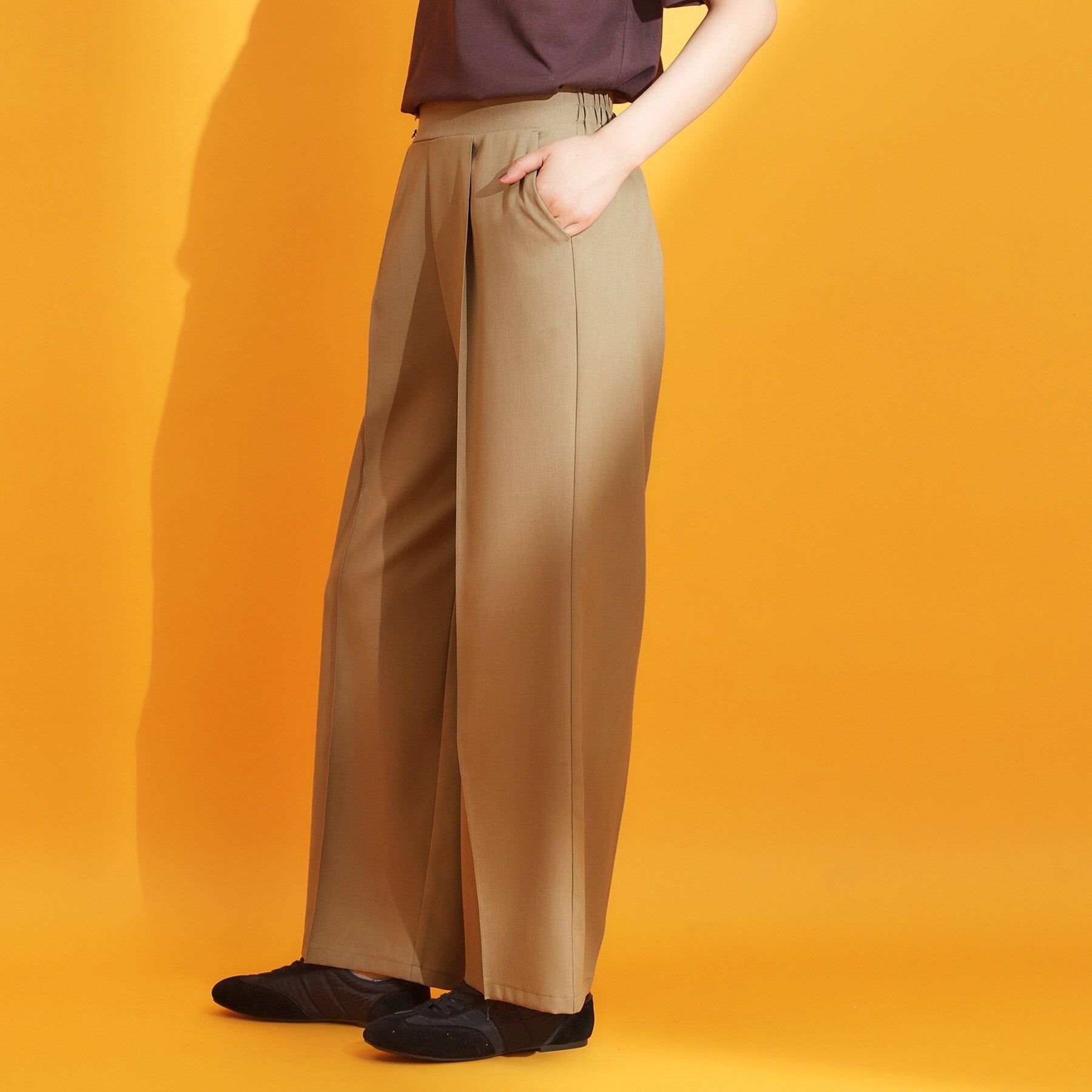 ザ ショップ ティーケー  (ウィメン) THE SHOP TK(Women) 麻調ピンタックワイドパンツ （ブラウン(044)） ブラウン(044)