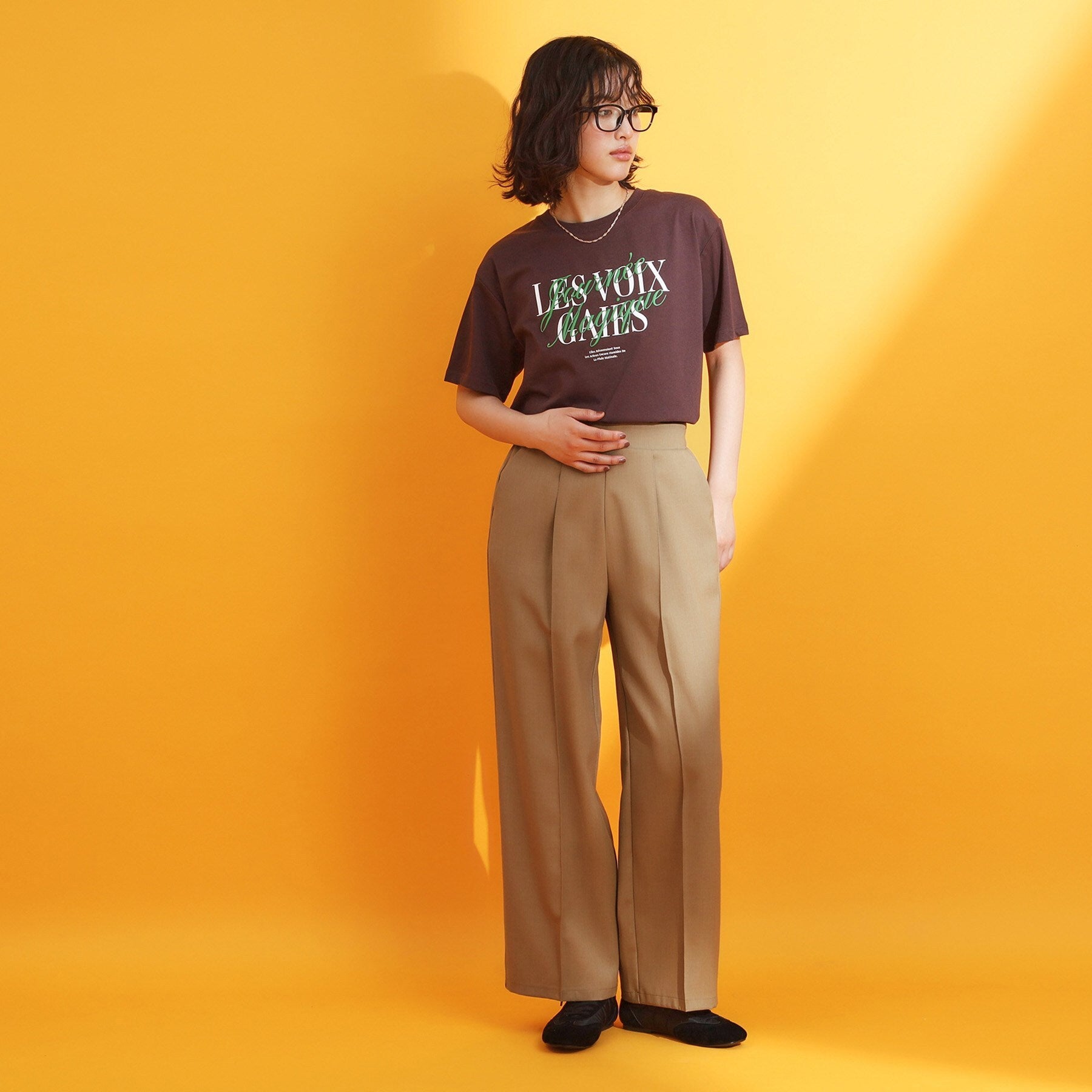 ザ ショップ ティーケー  (ウィメン) THE SHOP TK(Women) 麻調ピンタックワイドパンツ （ブラウン(044)） ブラウン(044)