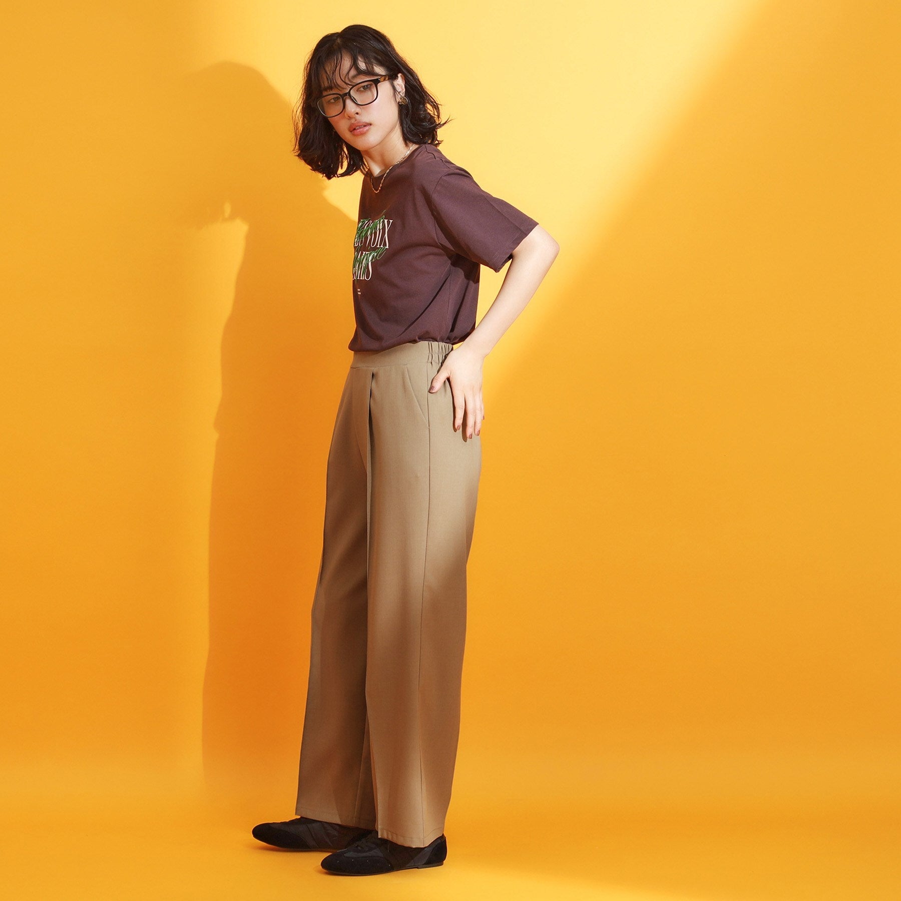 ザ ショップ ティーケー  (ウィメン) THE SHOP TK(Women) 麻調ピンタックワイドパンツ （ブラウン(044)） ブラウン(044)