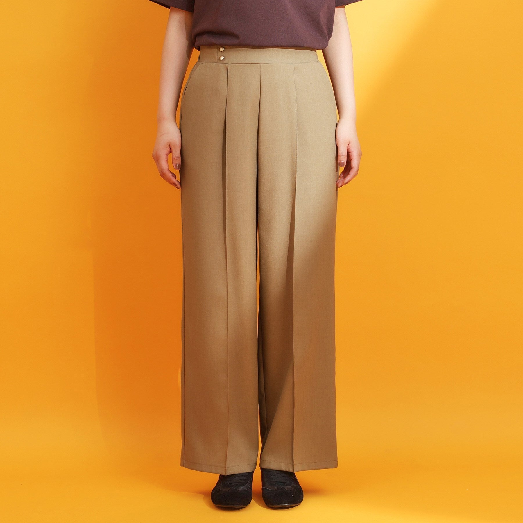 ザ ショップ ティーケー  (ウィメン) THE SHOP TK(Women) 麻調ピンタックワイドパンツ （ブラウン(044)） ブラウン(044)