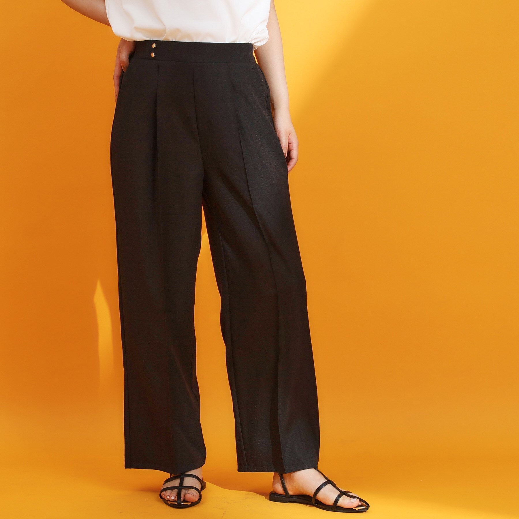 ザ ショップ ティーケー  (ウィメン) THE SHOP TK(Women) 麻調ピンタックワイドパンツ （ブラック(019)） ブラック(019)