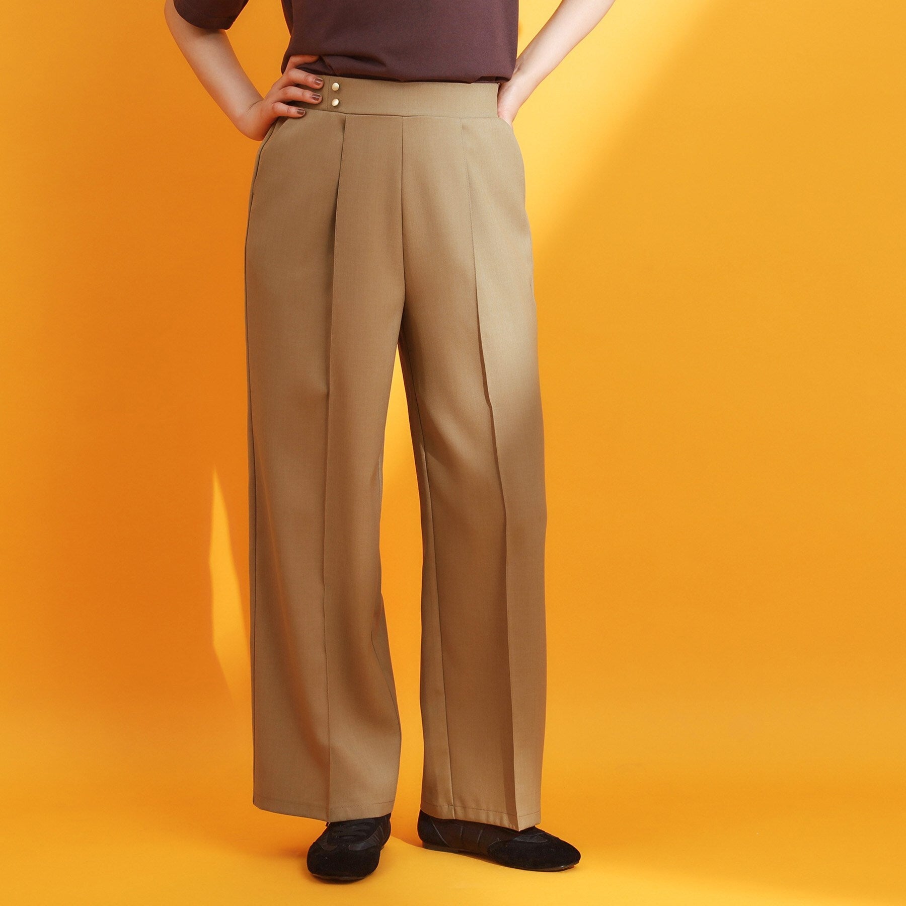 ザ ショップ ティーケー  (ウィメン) THE SHOP TK(Women) 麻調ピンタックワイドパンツ （ベージュ(052)） ベージュ(052)