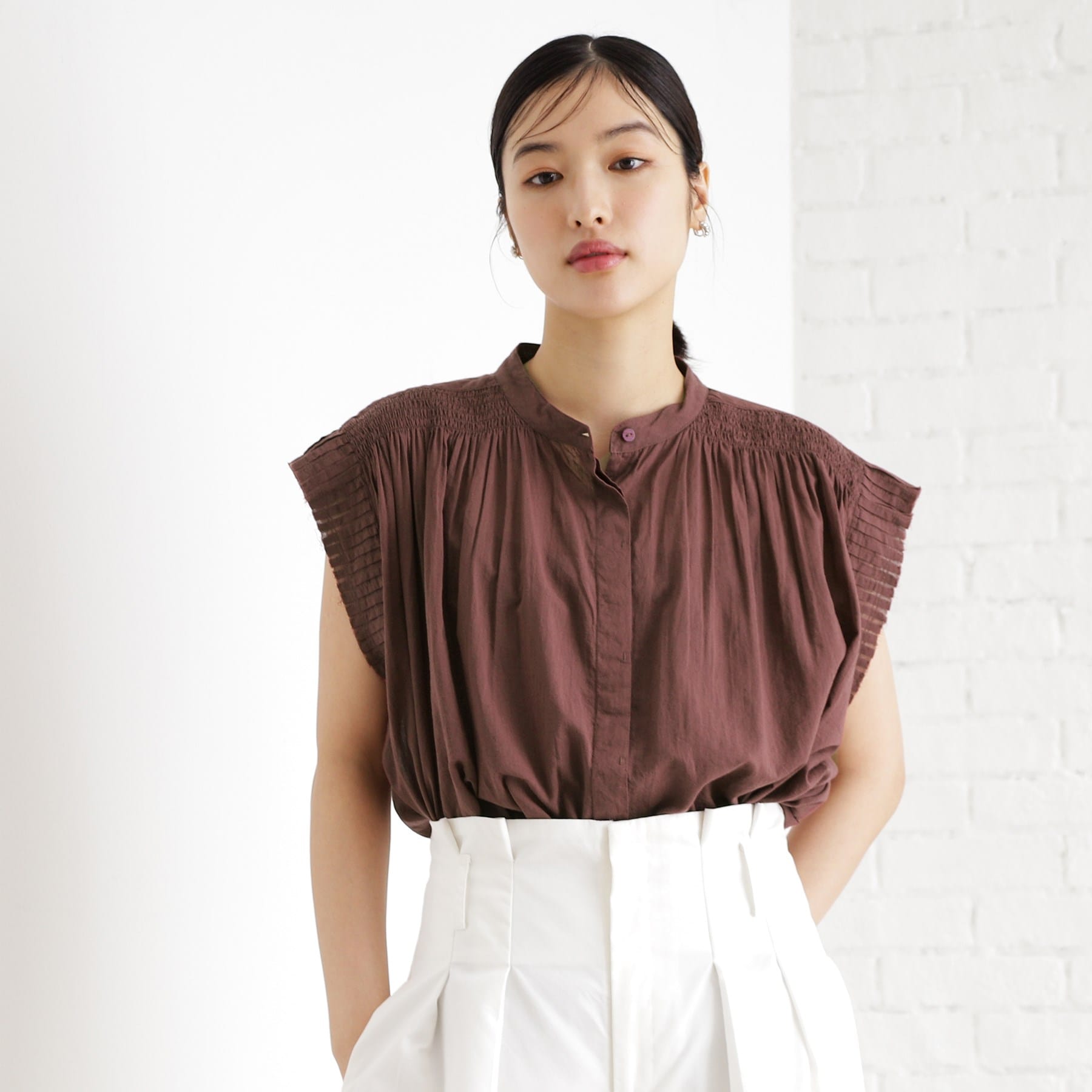 ザ ショップ ティーケー  (ウィメン) THE SHOP TK(Women) ノースリシャーリングブラウス （ブラウン(044)） ブラウン(044)