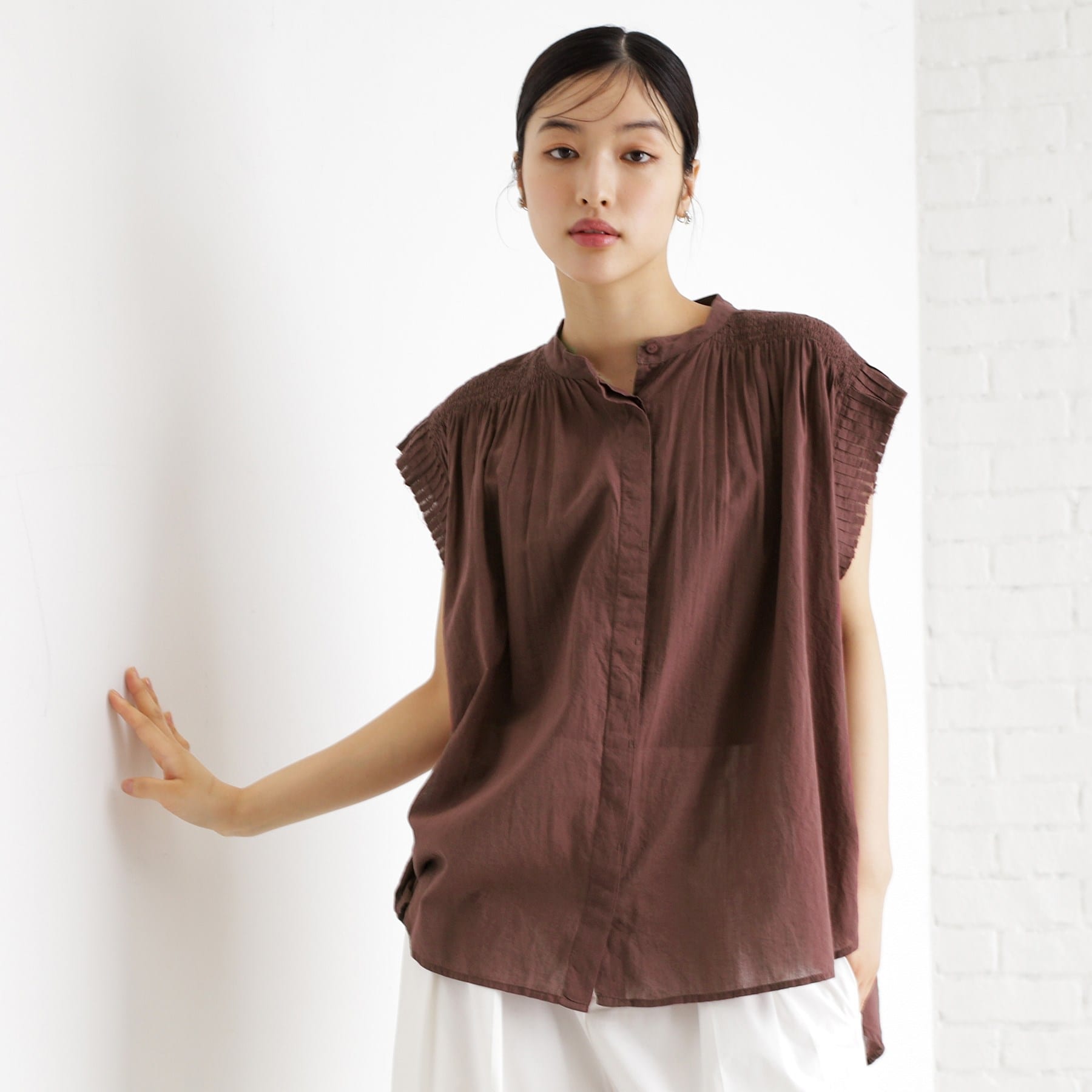 ザ ショップ ティーケー  (ウィメン) THE SHOP TK(Women) ノースリシャーリングブラウス （ブラウン(044)） ブラウン(044)