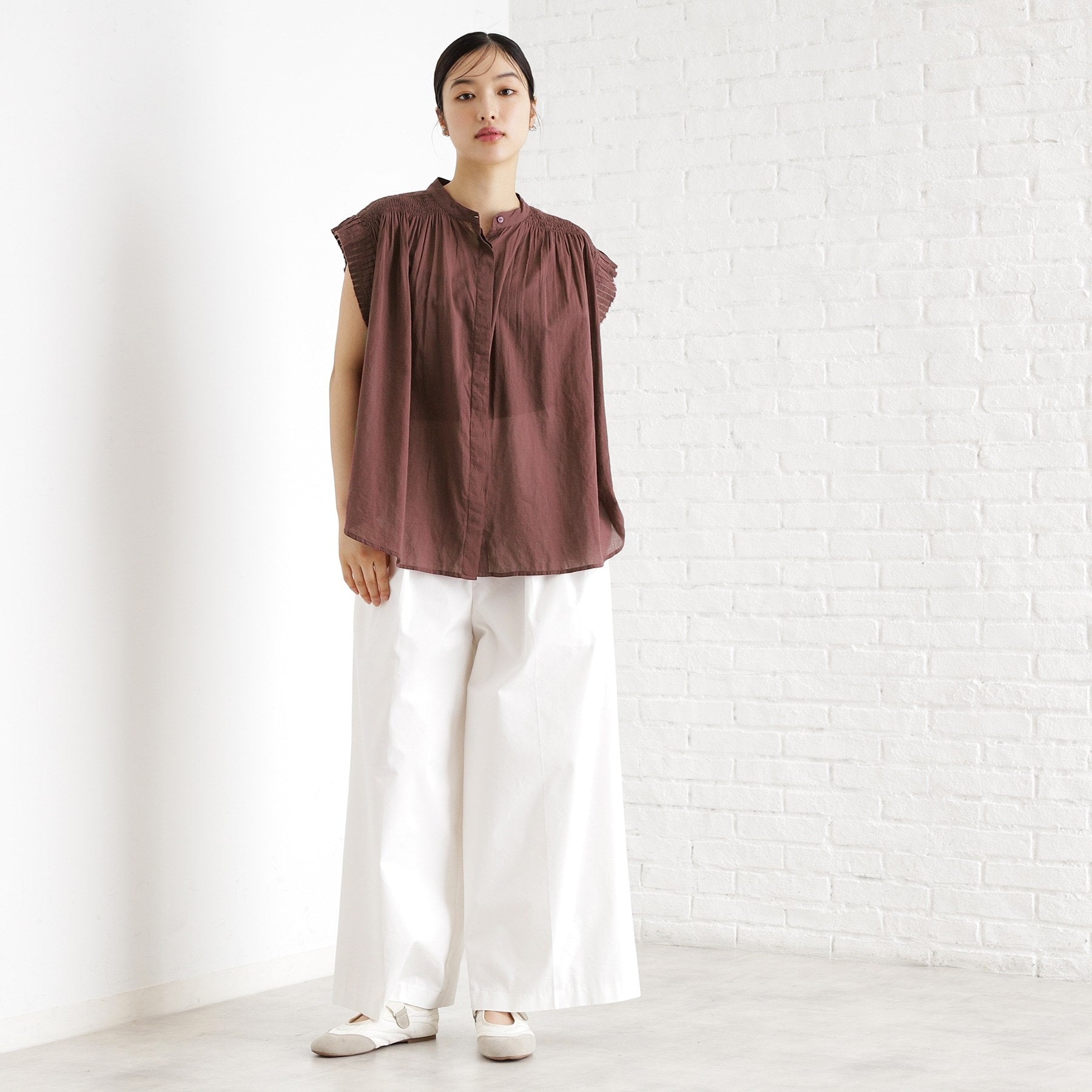 ザ ショップ ティーケー  (ウィメン) THE SHOP TK(Women) ノースリシャーリングブラウス （ブラウン(044)） ブラウン(044)