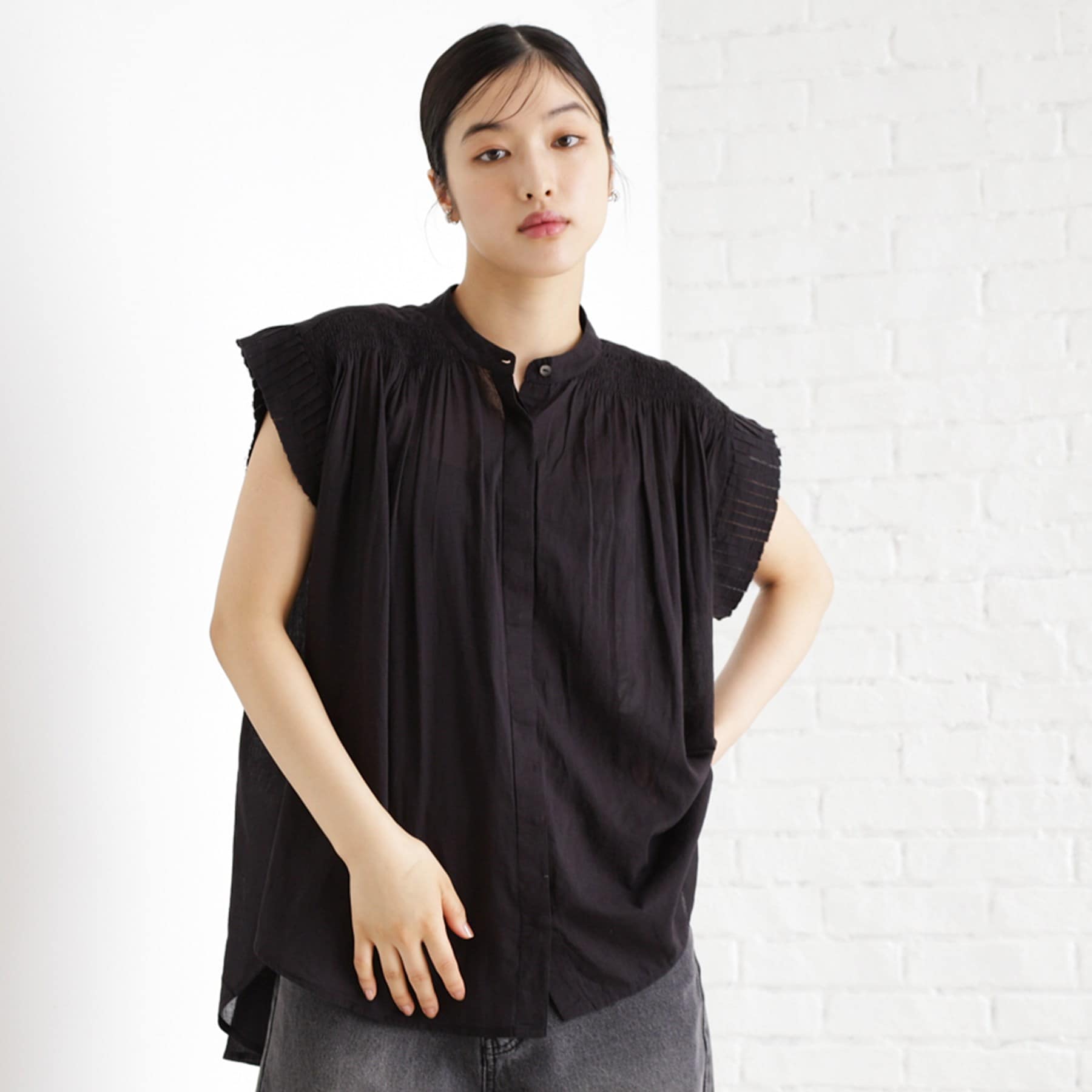 ザ ショップ ティーケー  (ウィメン) THE SHOP TK(Women) ノースリシャーリングブラウス （ブラック(019)） ブラック(019)