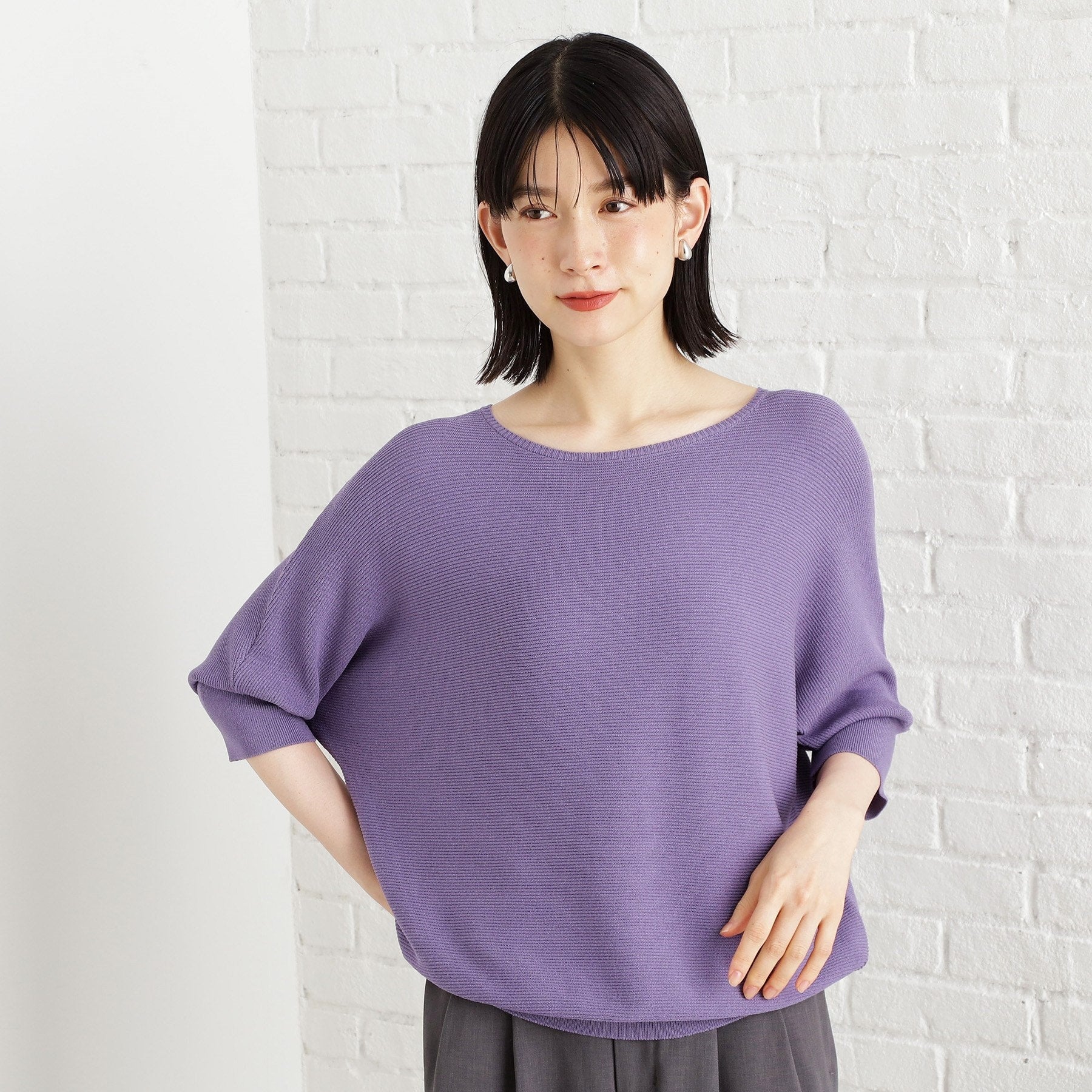 ザ ショップ ティーケー  (ウィメン) THE SHOP TK(Women) エコベロガータードルマン6分袖 （パープル(082)） パープル(082)