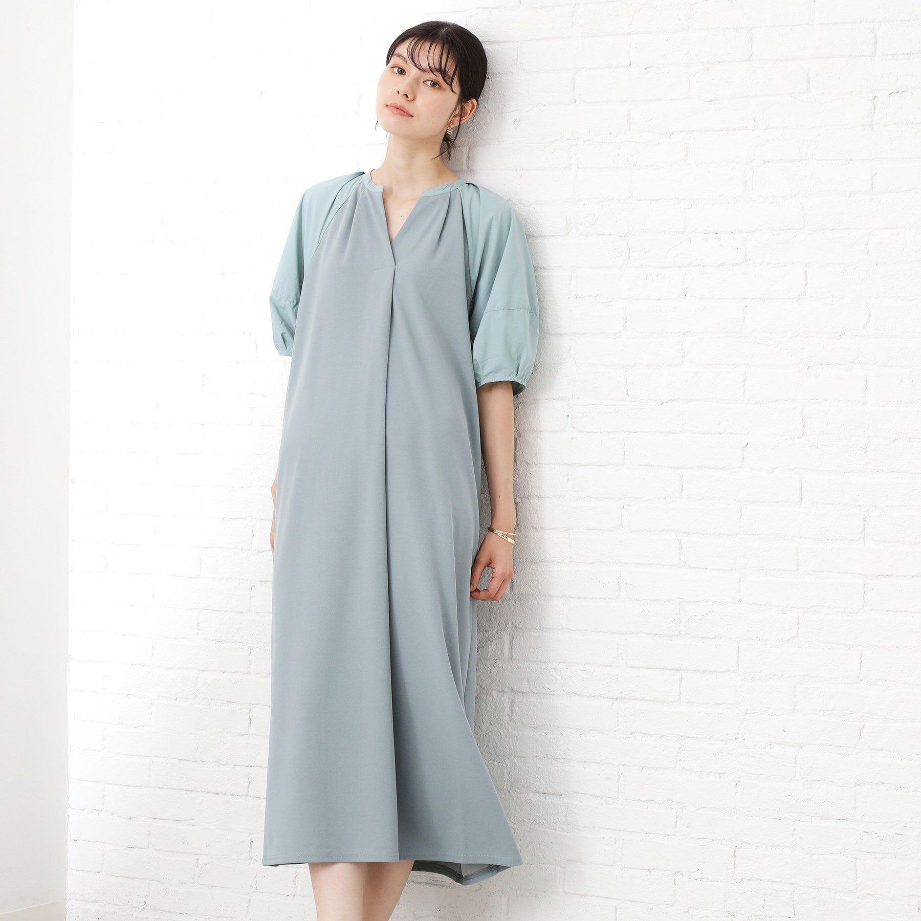 ザ ショップ ティーケー  (ウィメン) THE SHOP TK(Women) ドッキングカットソーワンピース （グリーン(922)） グリーン(922)