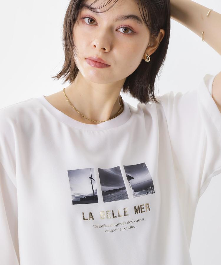 ザ ショップ ティーケー  (ウィメン) THE SHOP TK(Women) ポーラプリント布帛Tシャツ （オフホワイト(003)） オフホワイト(003)