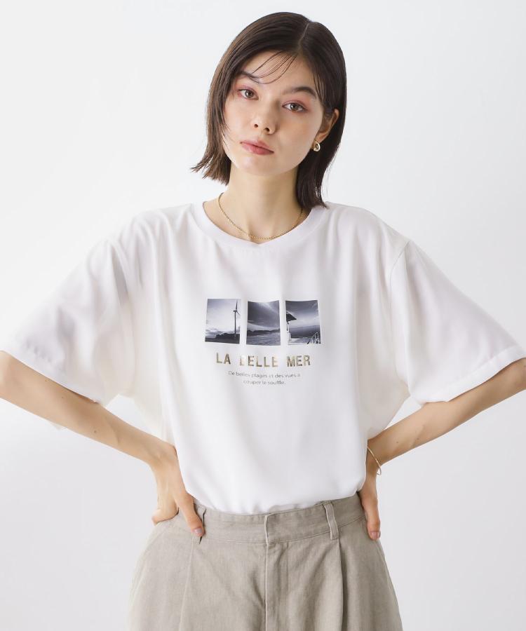 ザ ショップ ティーケー  (ウィメン) THE SHOP TK(Women) ポーラプリント布帛Tシャツ （オフホワイト(003)） オフホワイト(003)