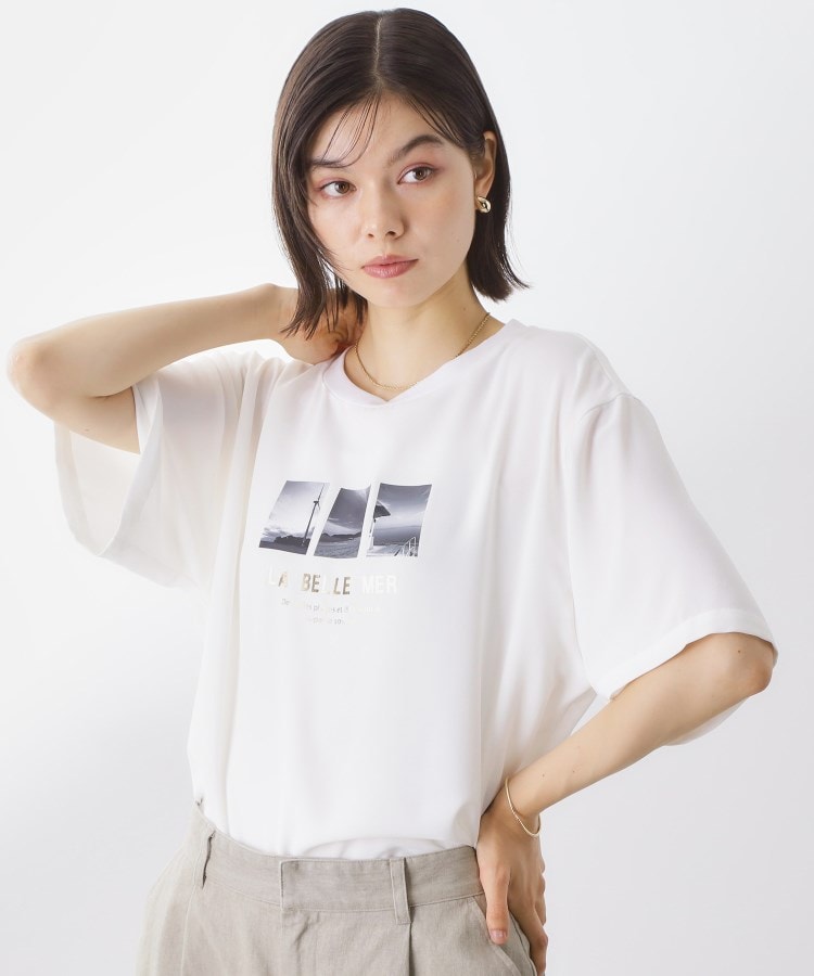 ザ ショップ ティーケー  (ウィメン) THE SHOP TK(Women) ポーラプリント布帛Tシャツ （オフホワイト(003)） オフホワイト(003)