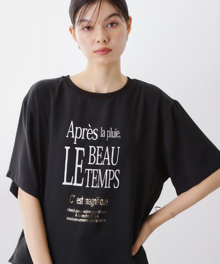 ザ ショップ ティーケー  (ウィメン) THE SHOP TK(Women) ポーラプリント布帛Tシャツ （ブラック(119)） ブラック(119)