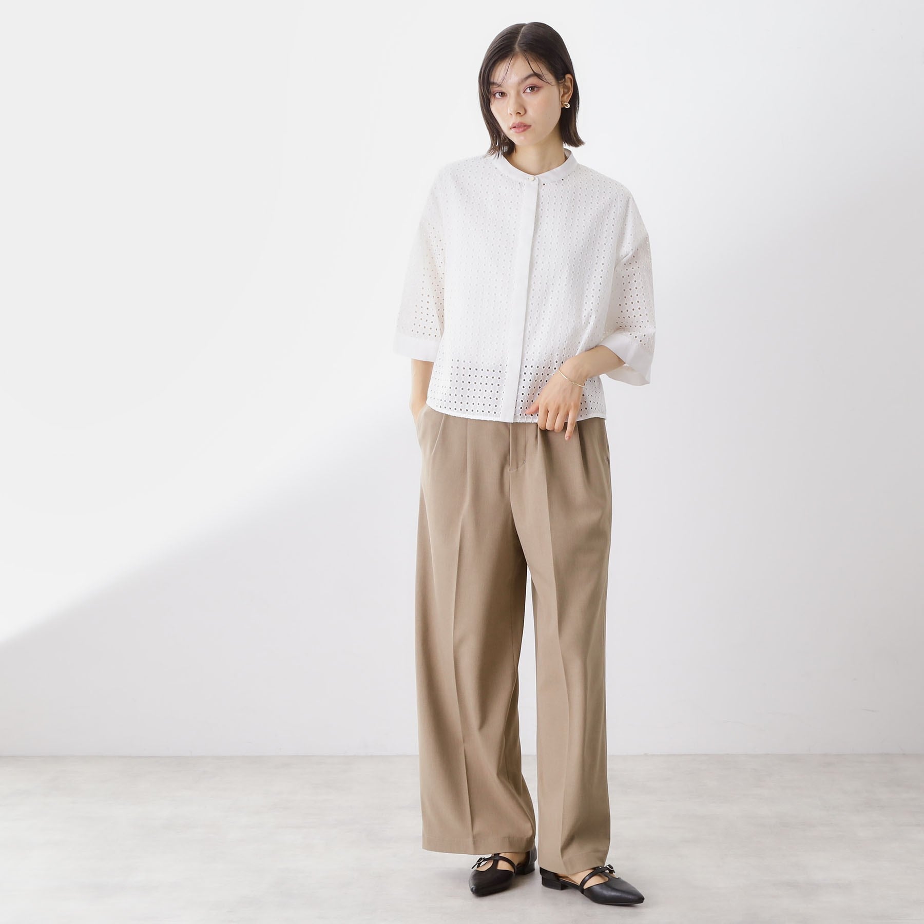 ザ ショップ ティーケー  (ウィメン) THE SHOP TK(Women) サークル刺繍ショート丈シャツ （ブラック(019)） ブラック(019)