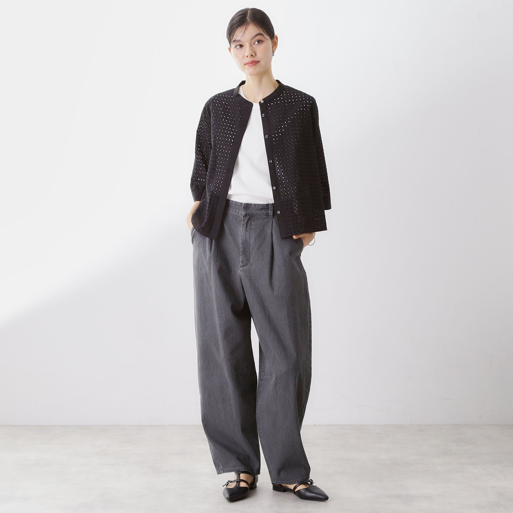 ザ ショップ ティーケー  (ウィメン) THE SHOP TK(Women) サークル刺繍ショート丈シャツ （ブラック(019)） ブラック(019)