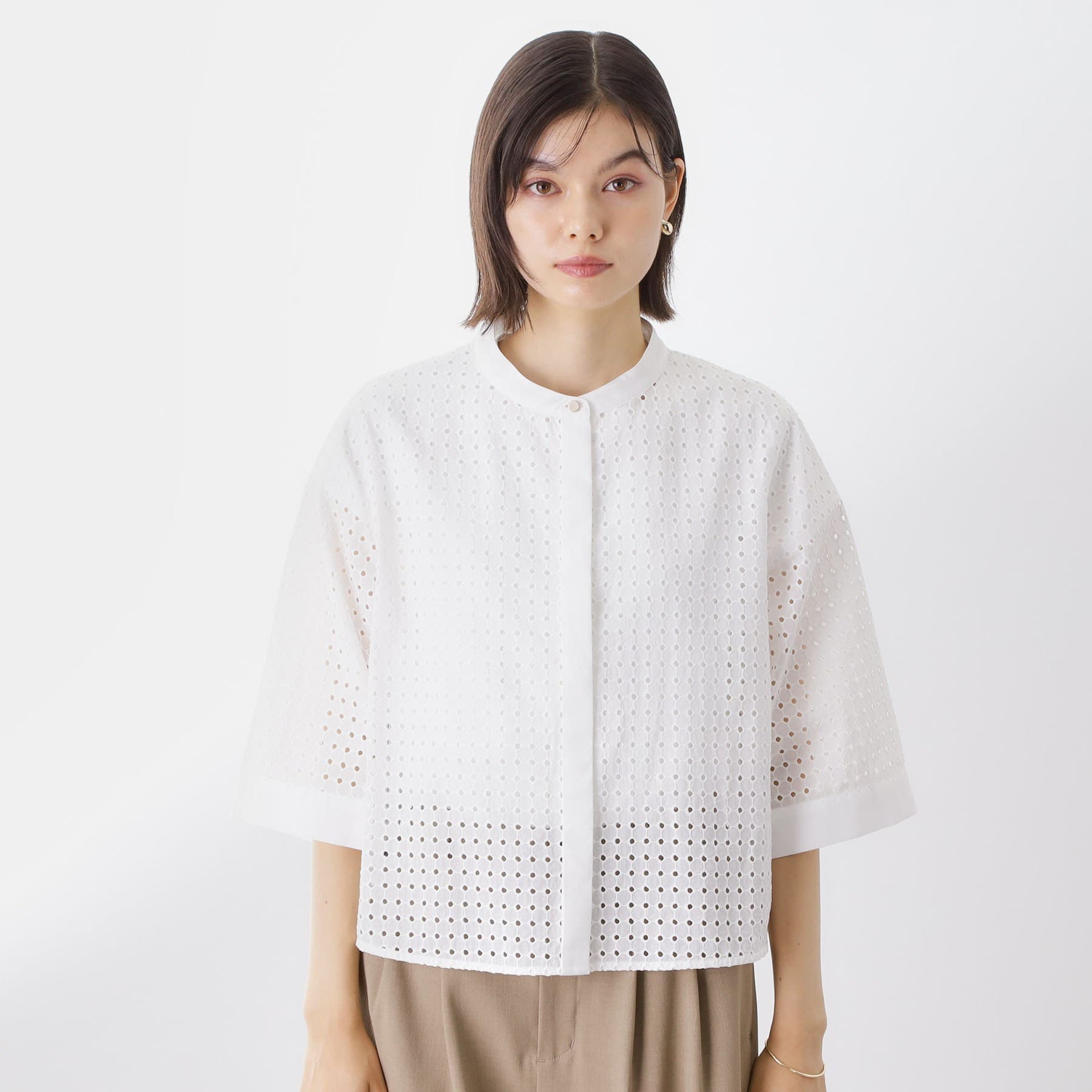 ザ ショップ ティーケー  (ウィメン) THE SHOP TK(Women) サークル刺繍ショート丈シャツ （ブラック(019)） ブラック(019)
