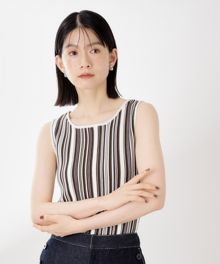 ザ ショップ ティーケー  (ウィメン) THE SHOP TK(Women) ストライプ柄ニットタンク前後2WAY （アイボリー(304)） アイボリー(304)