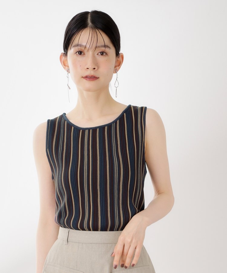 ザ ショップ ティーケー  (ウィメン) THE SHOP TK(Women) ストライプ柄ニットタンク前後2WAY （ブルー(392)） ブルー(392)