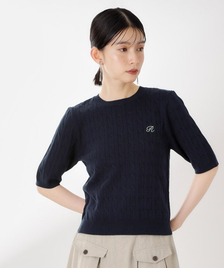 ザ ショップ ティーケー  (ウィメン) THE SHOP TK(Women) 刺繍入りケーブルニット半袖 （ネイビー(094)） ネイビー(094)