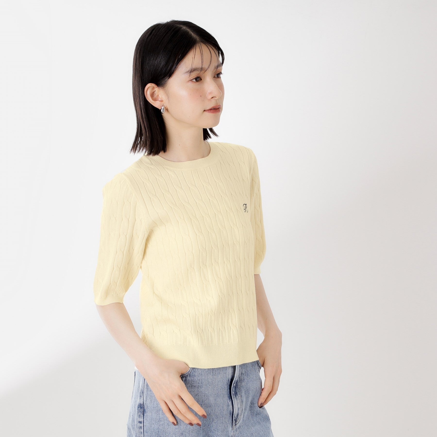 ザ ショップ ティーケー  (ウィメン) THE SHOP TK(Women) 刺繍入りケーブルニット半袖 （ネイビー(094)） ネイビー(094)