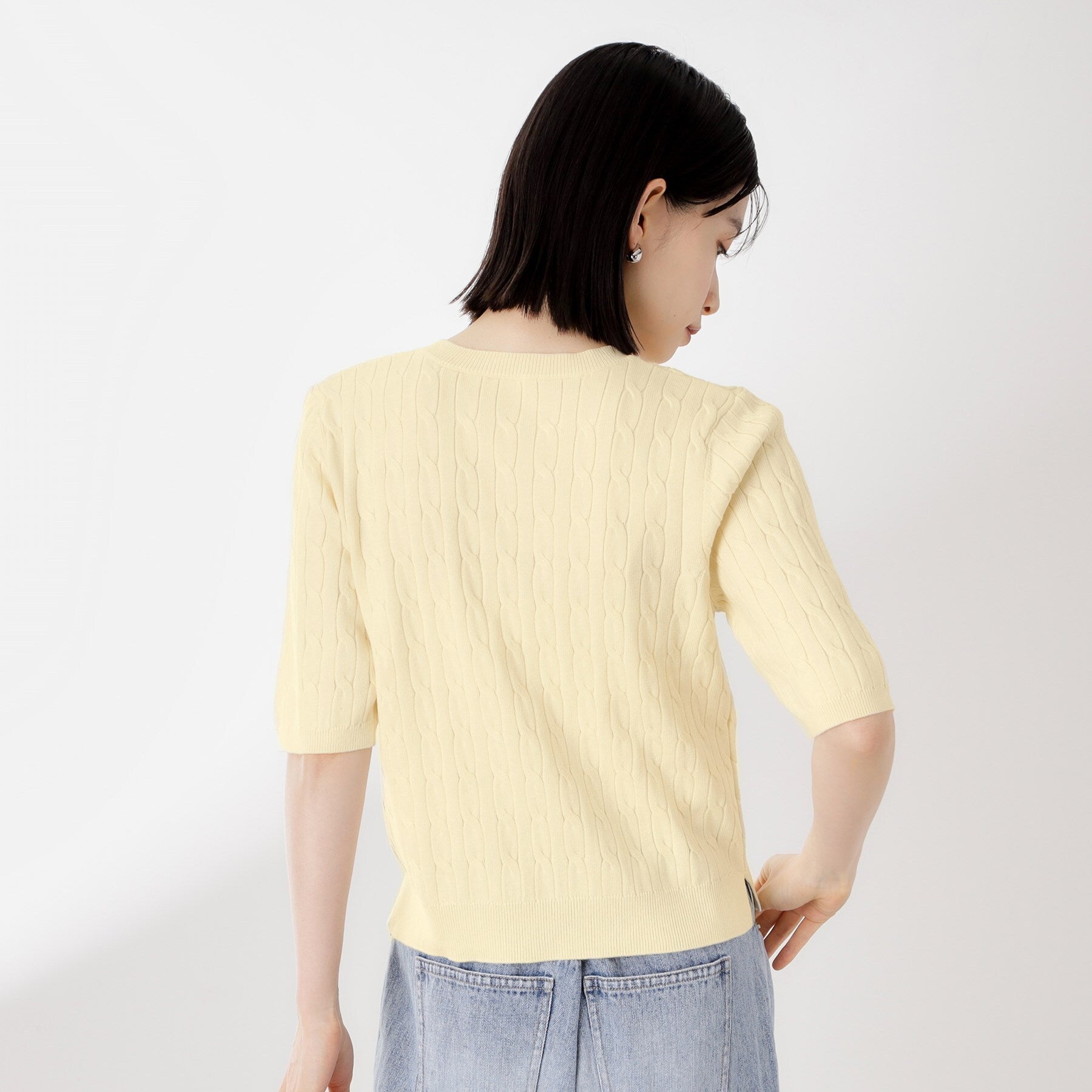 ザ ショップ ティーケー  (ウィメン) THE SHOP TK(Women) 刺繍入りケーブルニット半袖 （ネイビー(094)） ネイビー(094)