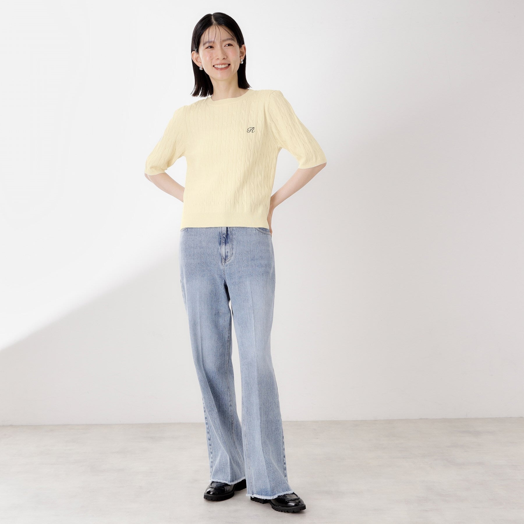 ザ ショップ ティーケー  (ウィメン) THE SHOP TK(Women) 刺繍入りケーブルニット半袖 （ネイビー(094)） ネイビー(094)