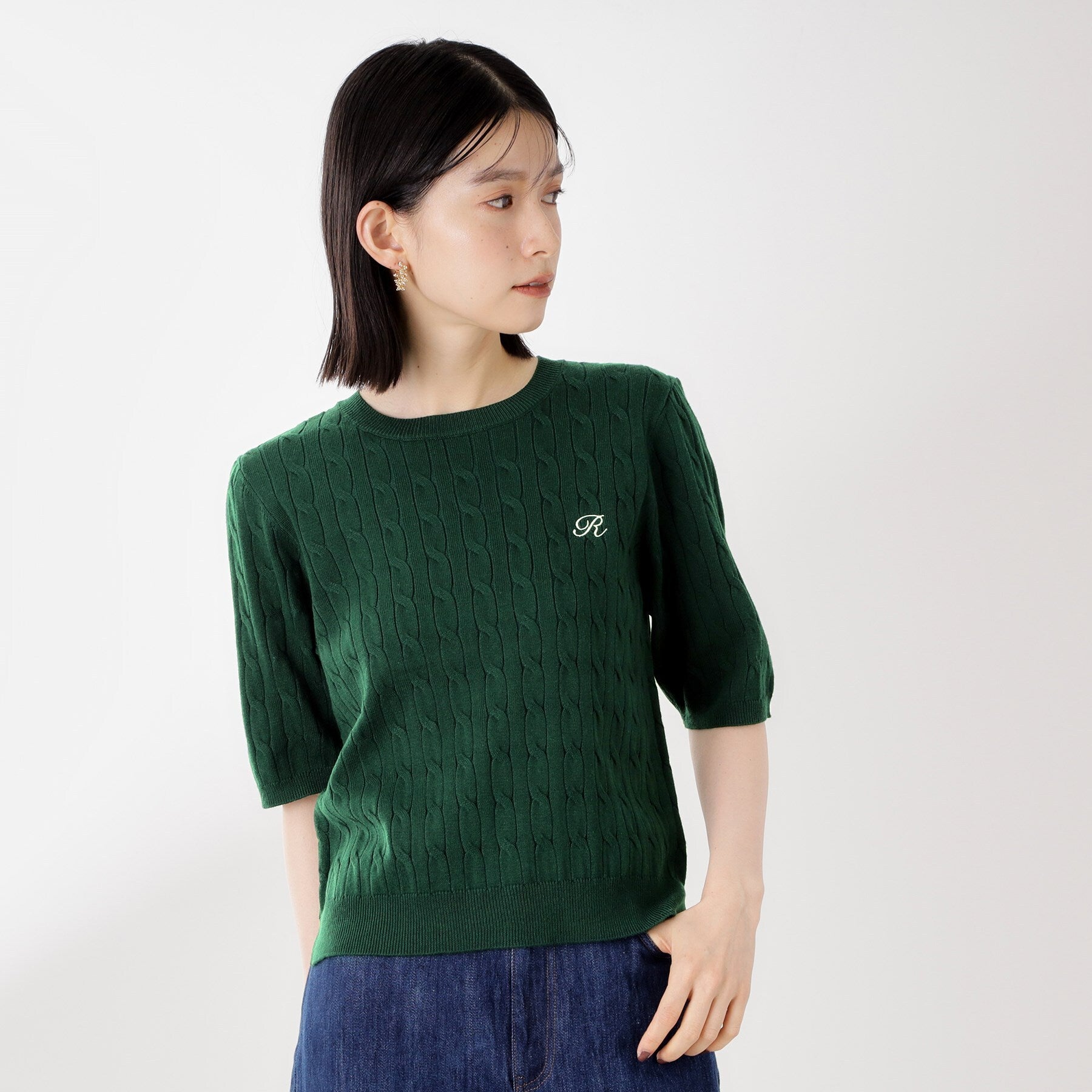 ザ ショップ ティーケー  (ウィメン) THE SHOP TK(Women) 刺繍入りケーブルニット半袖 （ネイビー(094)） ネイビー(094)