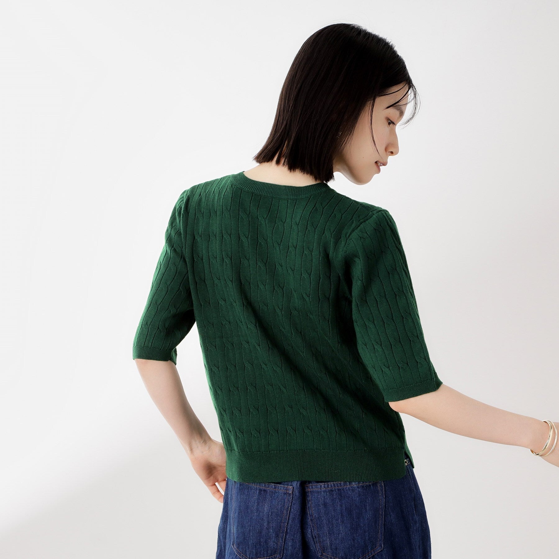 ザ ショップ ティーケー  (ウィメン) THE SHOP TK(Women) 刺繍入りケーブルニット半袖 （ネイビー(094)） ネイビー(094)