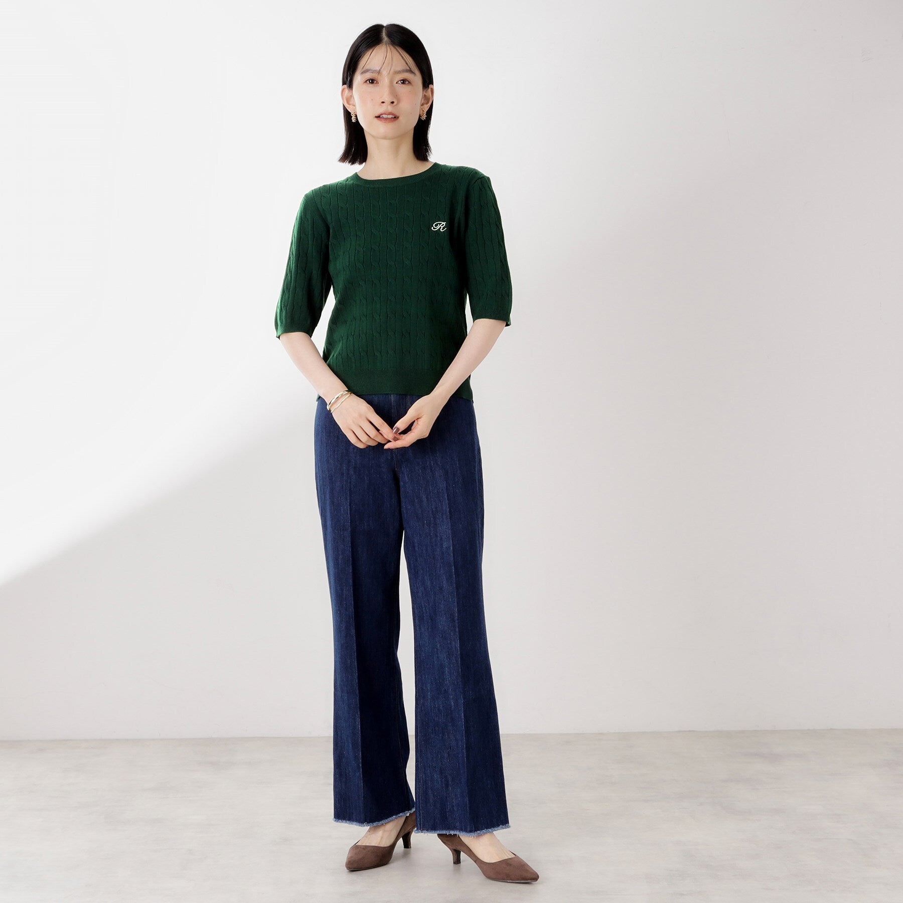 ザ ショップ ティーケー  (ウィメン) THE SHOP TK(Women) 刺繍入りケーブルニット半袖 （ネイビー(094)） ネイビー(094)