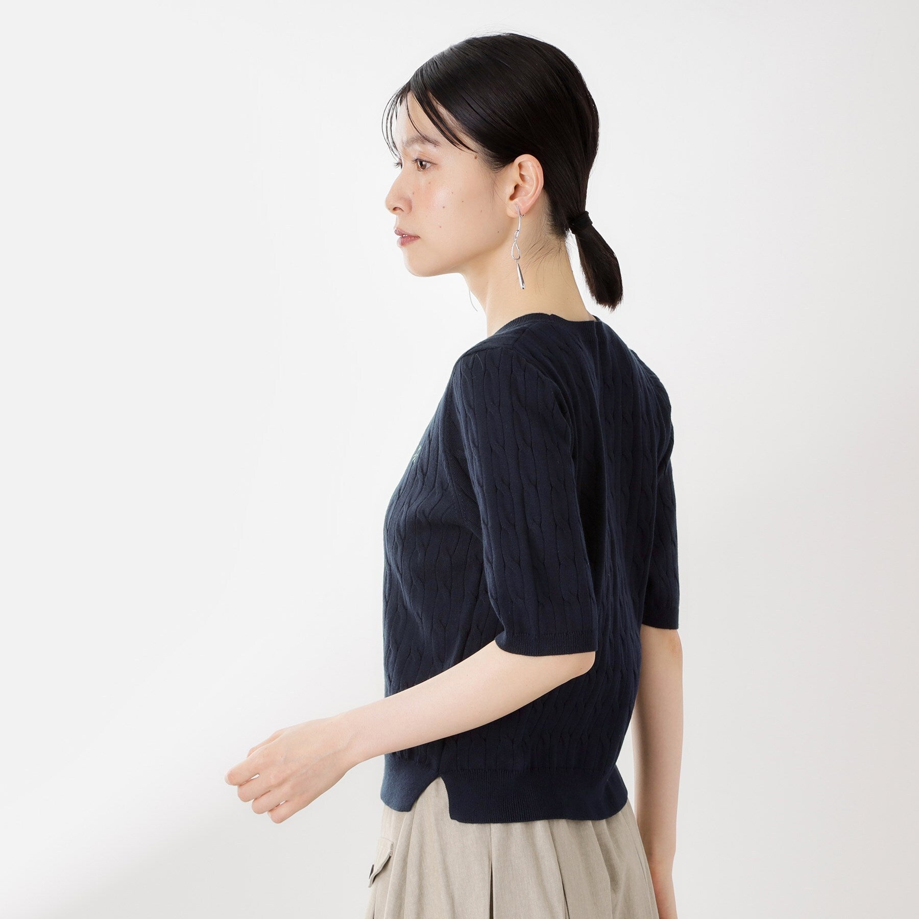 ザ ショップ ティーケー  (ウィメン) THE SHOP TK(Women) 刺繍入りケーブルニット半袖 （ネイビー(094)） ネイビー(094)